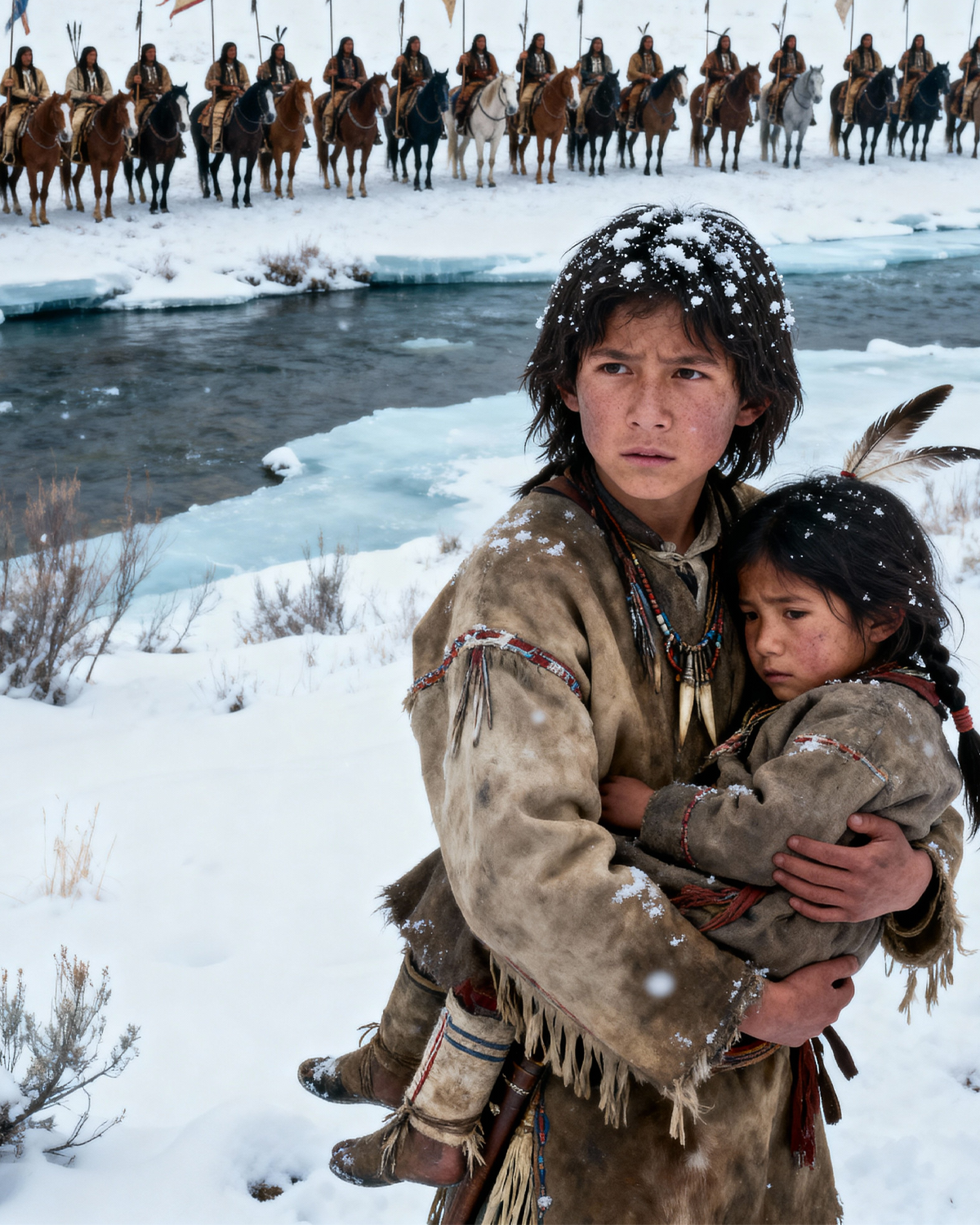 Little Orphan Carried a Native Child Out of Blizzard—Next Day, 500 Warriors Filled the Riverbank