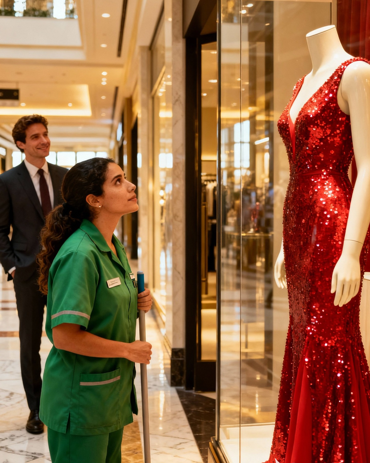 Seven Years After the Divorce, He Found His Ex-Wife Working as a Cleaner—Silently Staring at a Million-Dollar Dress Behind the Glass