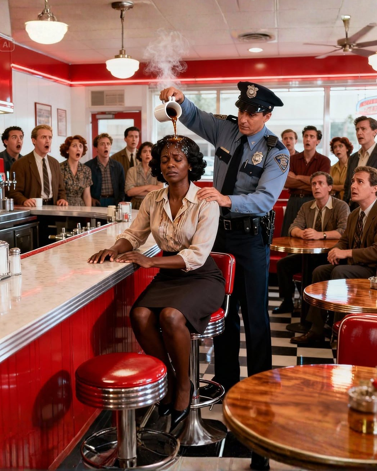 Arrogant Cop Spills Coffee on a Silent Black Woman — But When He Learns Who She Really Is, He Drops to His Knees in Shock… – 