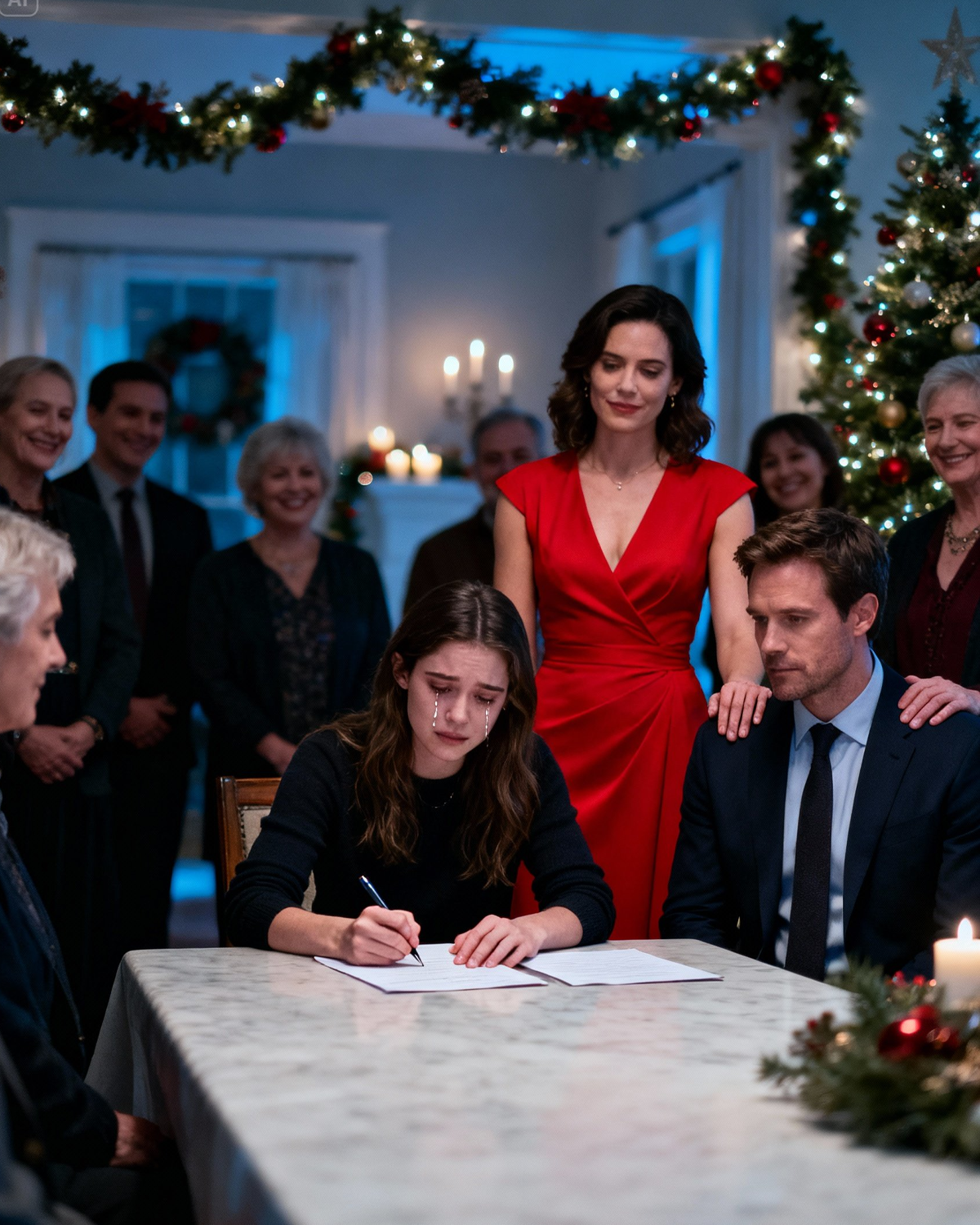 I signed the divorce papers in the middle of my husband’s Christmas party—hands shaking, tears falling, everyone thinking I had just lost everything. Then the doorbell rang. They walked in and asked if I was the owner of the corporation about to acquire his company.  For the first time, the man who once called me “useless” didn’t know who I really was.