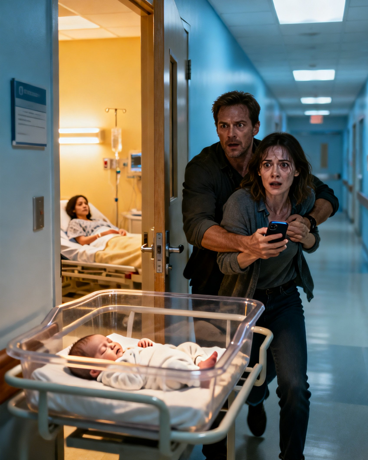 My sister gave birth, so my husband and I went to the hospital to visit her. But after seeing the baby, my husband suddenly pulled me out of the room. “Call the police right now!”