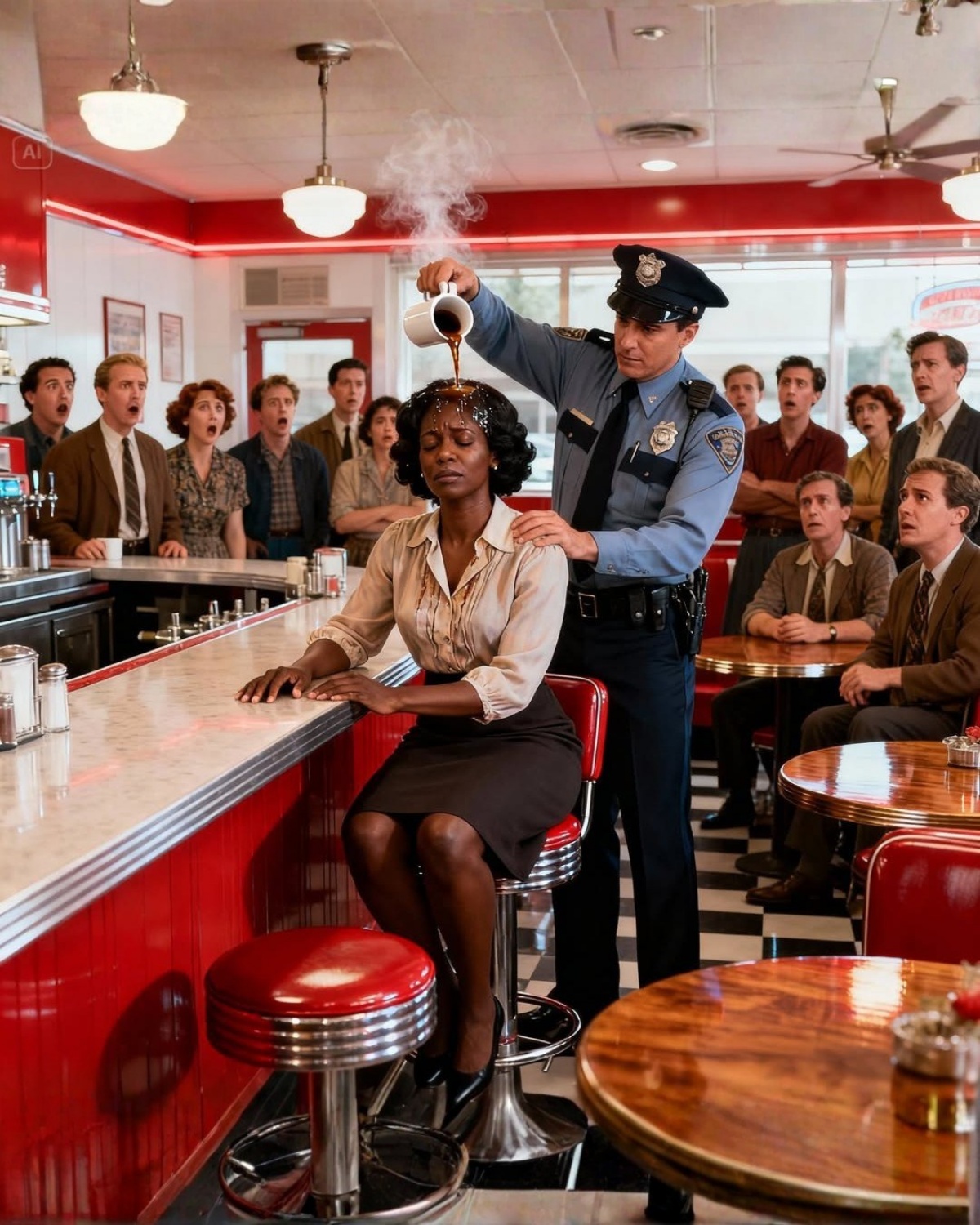 Arrogant Cop Spills Coffee on a Silent Black Woman — But When He Learns Who She Really Is, He Drops to His Knees in Shock…