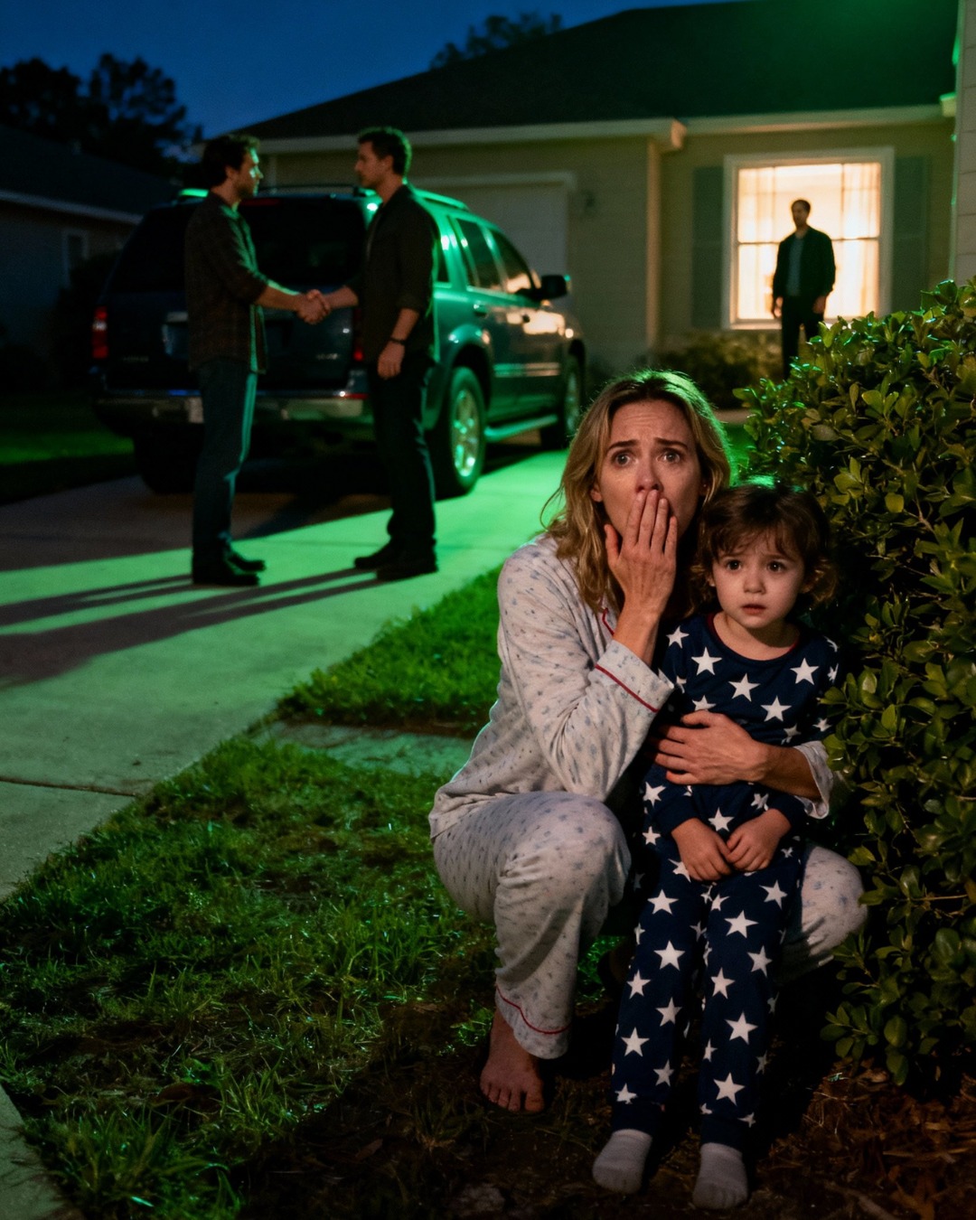 My husband shook me awake in the middle of the night. “Get up—backyard, now!” We hid in the bushes in our pajamas, and when I saw who walked into our house, my hands started shaking.