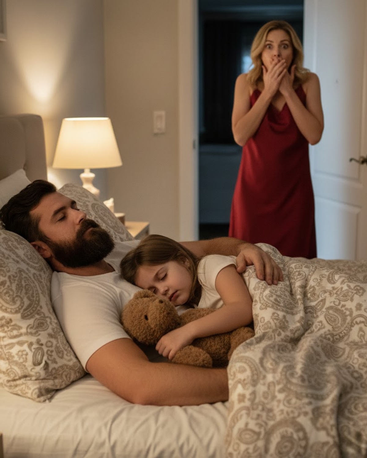 An eight-year-old girl sleeps alone, but every morning she complains that her bed feels “too small.” When her mother checks the security camera at 2 a.m., she collapses into silent tears…