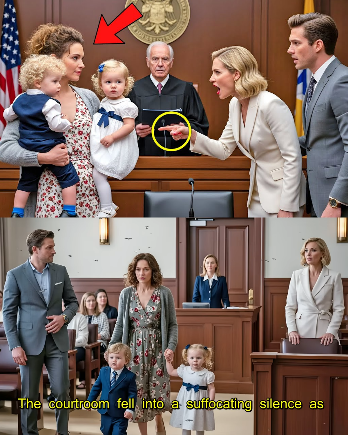 They laughed when the poor wife arrived in court with twins, dressed like she had nothing left. The mistress smirked. The husband celebrated early. But when the judge opened a sealed envelope, the room went silent. A hidden identity. A billion-dollar truth. And a power reversal so brutal it destroyed an entire empire in minutes.