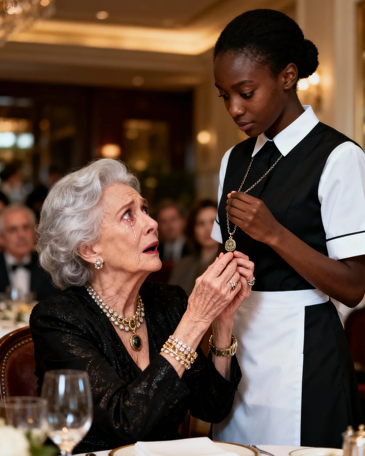 Billionaire Grandma Froze at the Black Waitress’s Necklace — Then She Broke Down and Hugged Her