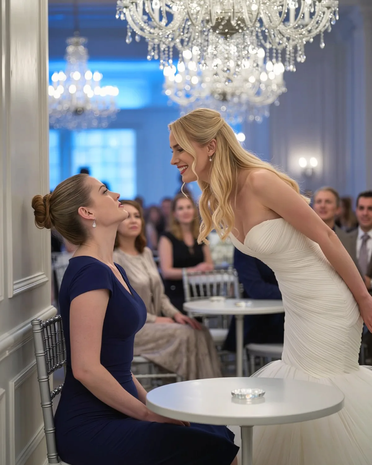 At my sister’s wedding, the bride leaned over my empty place setting and laughed, “Waste good food on you? That’s cute.” My parents watched and calmly told me I should just leave. So I did. I stood up, told them they’d regret it—and turned to walk out. That’s when the groom’s brother rose to his feet, the CEO followed, and in front of 200 guests my family’s perfect life quietly exploded. And that was only the beginning.