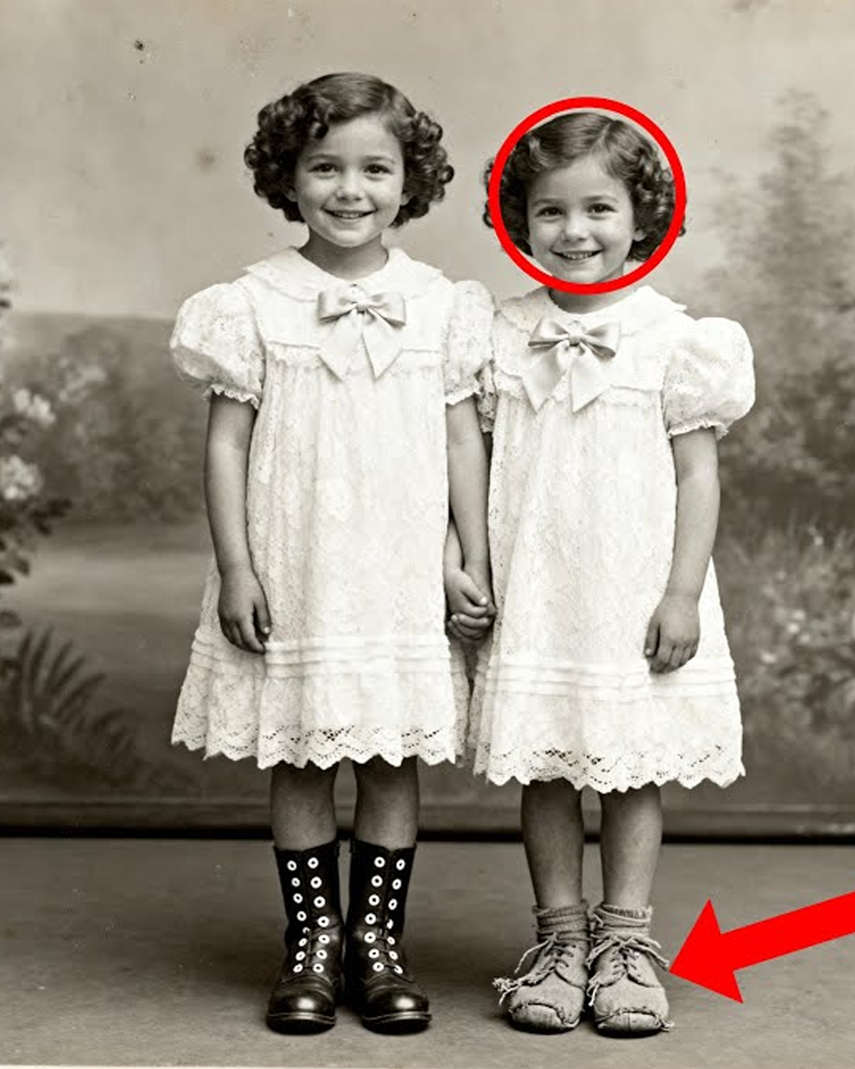 This 1919 Studio Portrait of Two “Twins” Looks Cute Until You Notice The Shoes