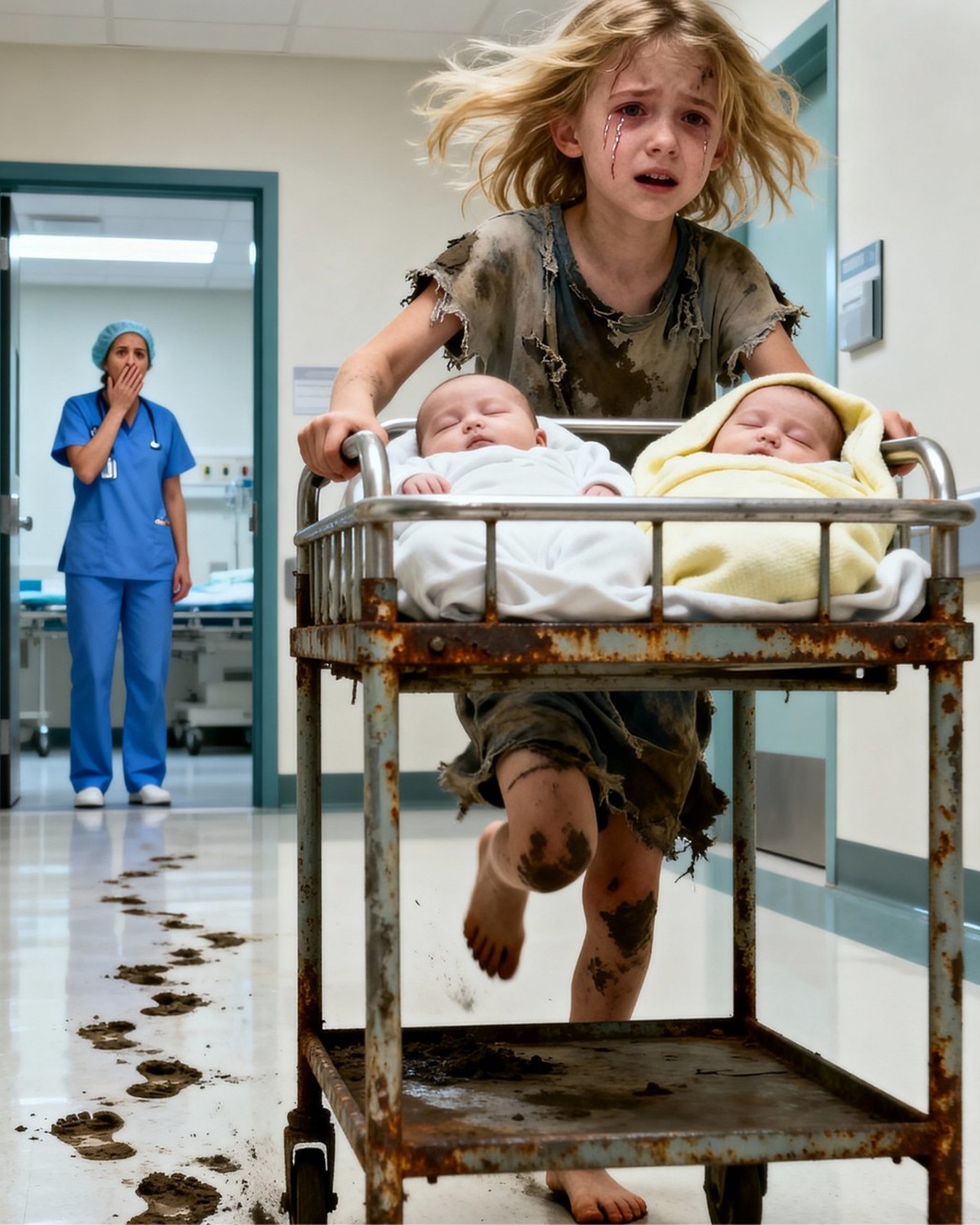 “My mommy has been sleeping for three days.” A 7-year-old girl pushed a wheelbarrow for miles to save her newborn twin brothers, and what happened next left the entire hospital speechless…