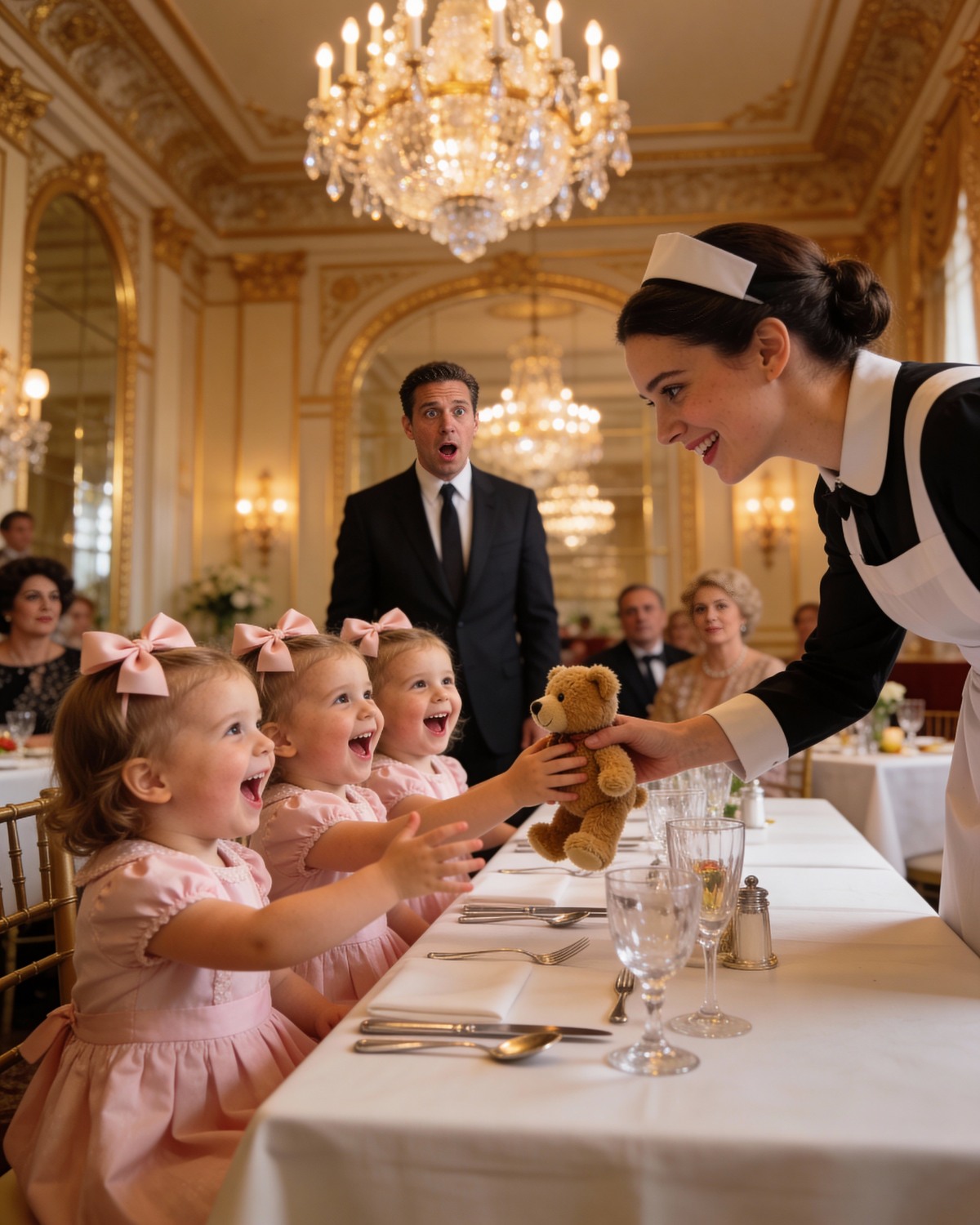 Millionaire widower brought his mute triplets to work… the waitress’s gesture made them speak!