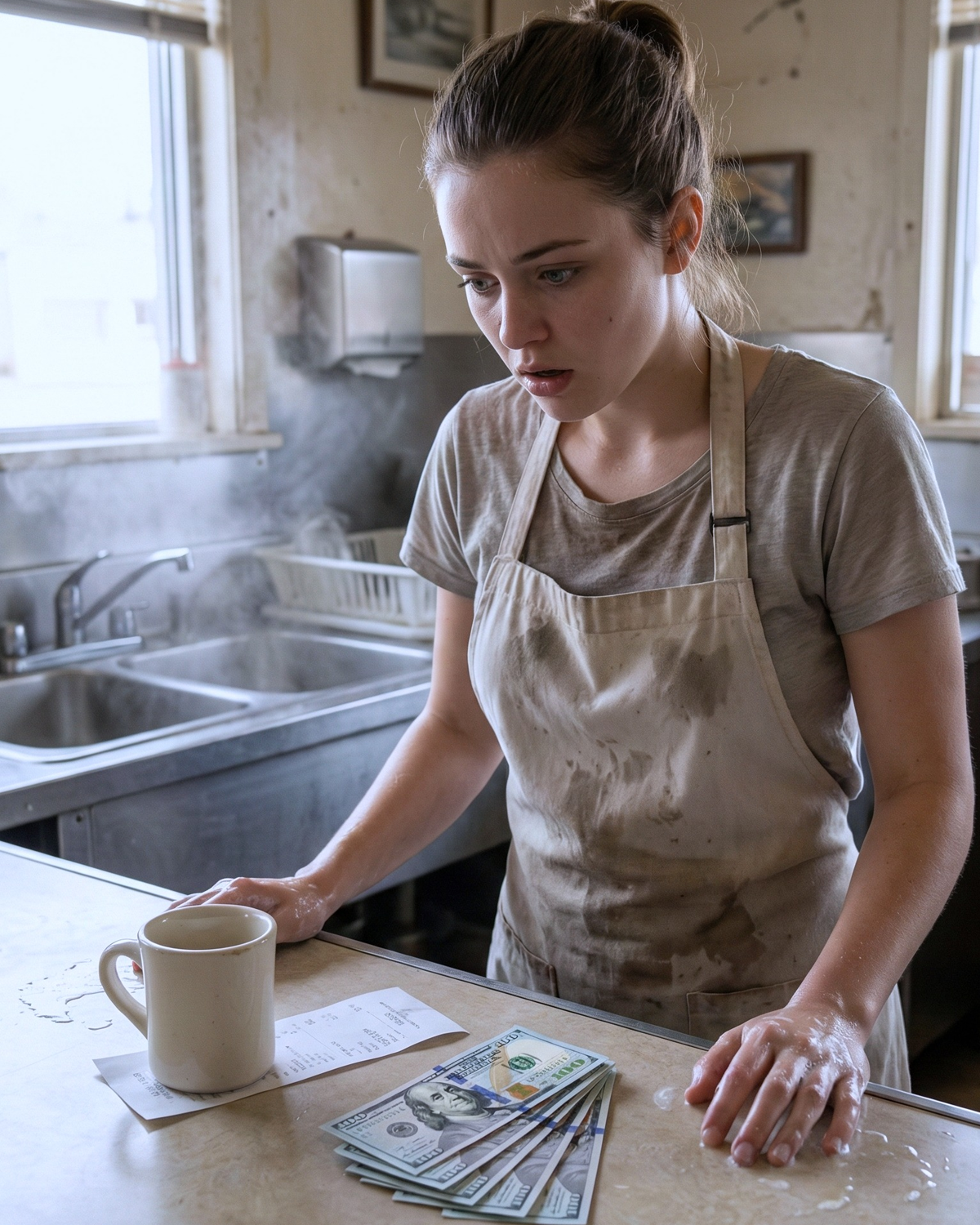 I Was Washing Dishes In A Diner — He Tipped $500 And Asked My Name… My Rich Grandpa