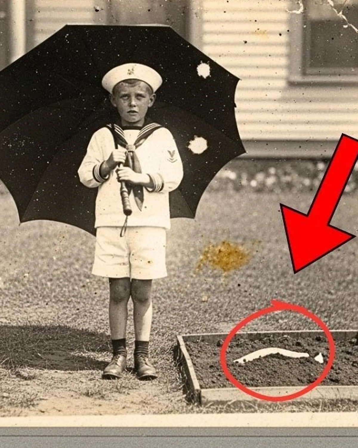 This 1910 Photo of a Boy Holding an Umbrella Looked Sweet—Until the Zoom Revealed Something Shocking
