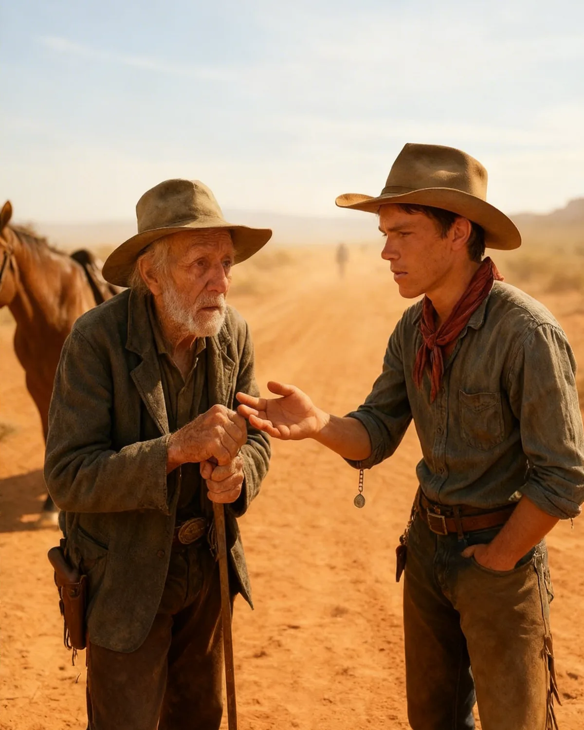 Everyone Ignored the Old Man by the Road, Until a Young Cowboy Helped Him He Was the Governor’s Dad