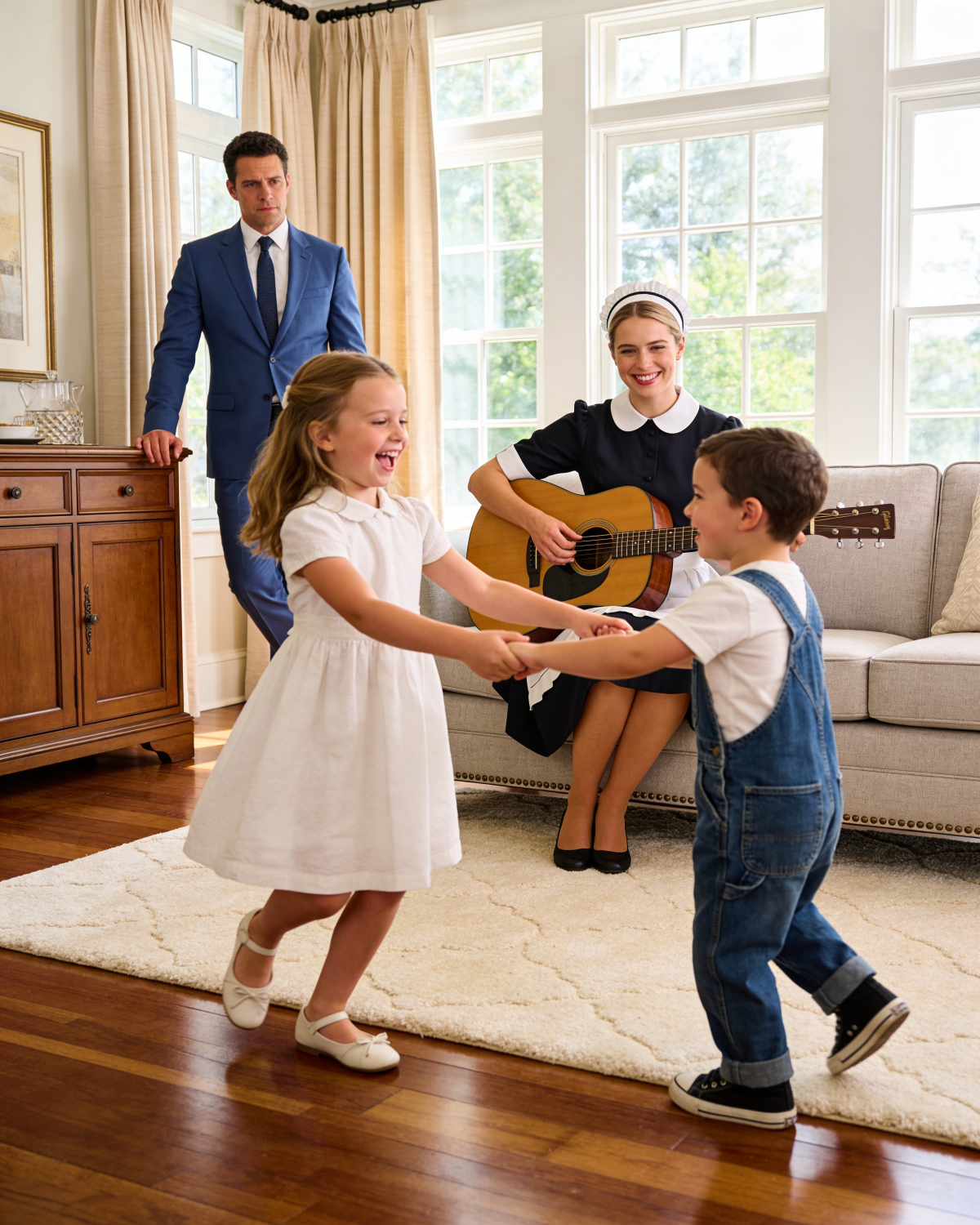 A millionaire arrived home tired… and saw the cleaning lady’s son dancing with his daughter.