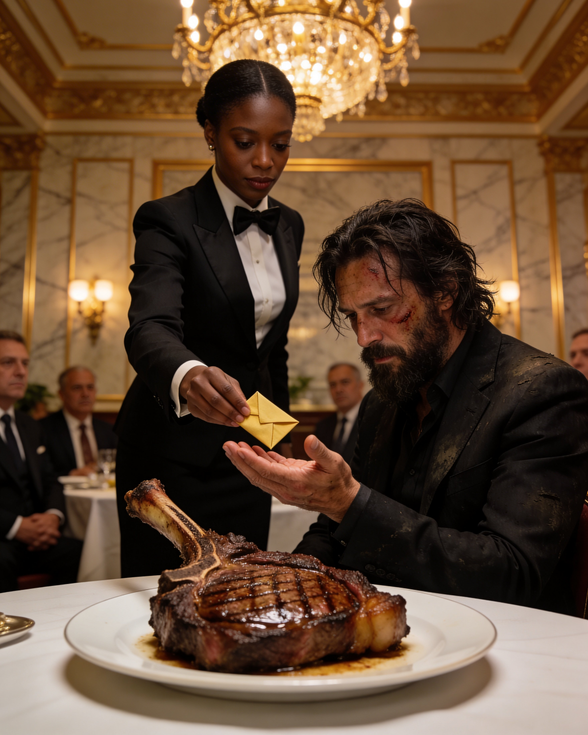 A billionaire disguised as a homeless man walked into a luxury restaurant and ordered the most expensive steak on the menu just to see the true faces of those in power