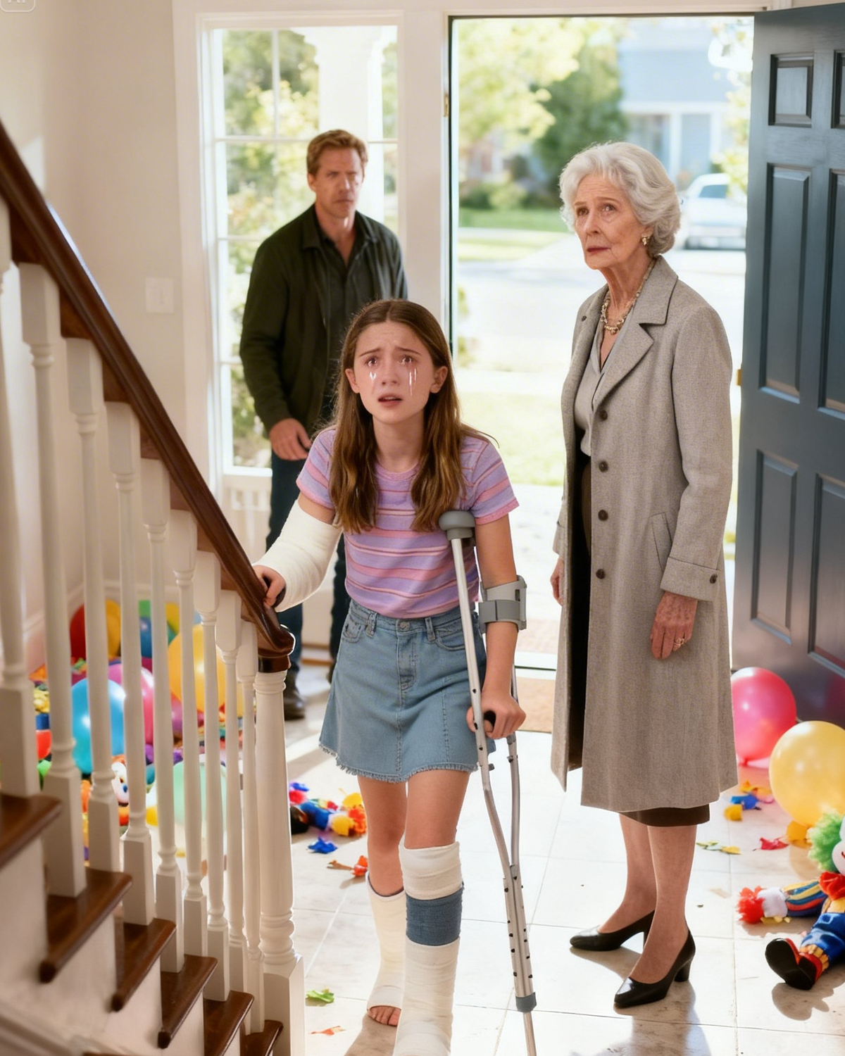 After my mother passed away, my father moved her sister into our house—and Amanda wasted no time making it clear I wasn’t welcome. Even with a broken arm and leg, she still called me “useless” and expected me to organize her wedding without complaint. But everything changed when my grandmother arrived with a “present” that left them both shouting…..