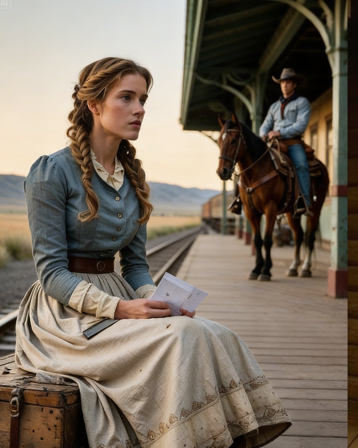 Abandoned Mail-Order Bride Sat on a Crate at the Station, Unaware the Cowboy Was Coming for Her