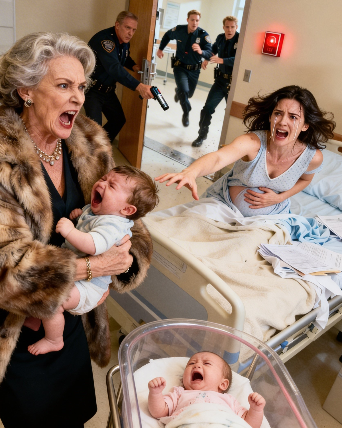 I never told my mother-in-law I was a judge. To her, I was just an unemployed freeloader. Hours after my C-section, she barged into my room with adoption papers, sneering, “You don’t deserve a VIP room. Give one twin to my barren daughter—you can’t handle two.” I hugged my babies and hit the panic button. When police arrived, she screamed I was insane. They moved to restrain me—until the chief recognized me…