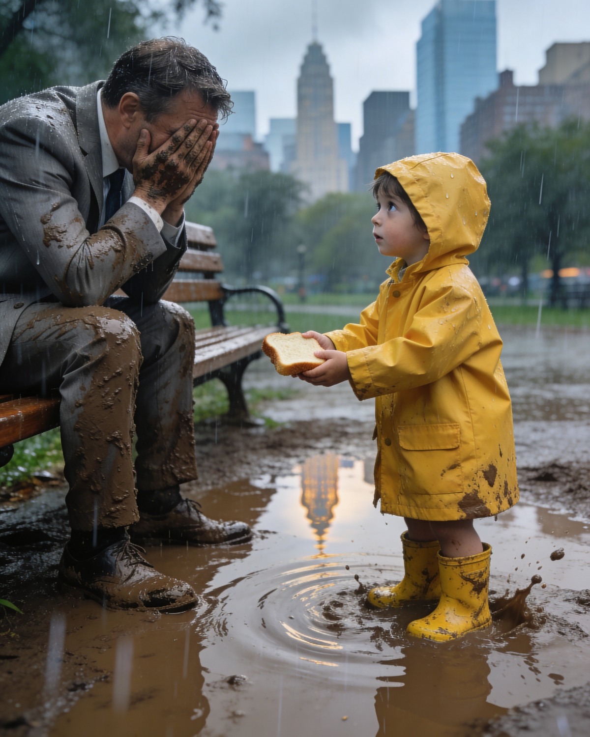 “DO YOU CRY FROM HUNGER, TOO?” the beggar girl asked the millionaire and offered him her last piece of bread. What happened next left everyone frozen…