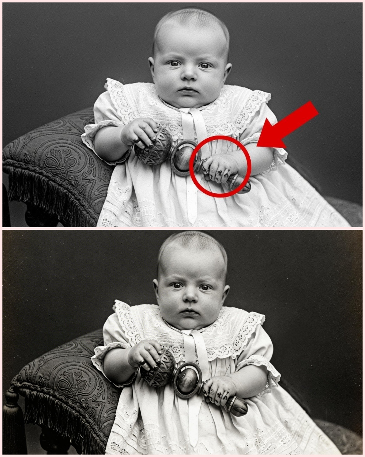 A Baby in 1896 Holds a Toy — But Look Closely at His Fingers