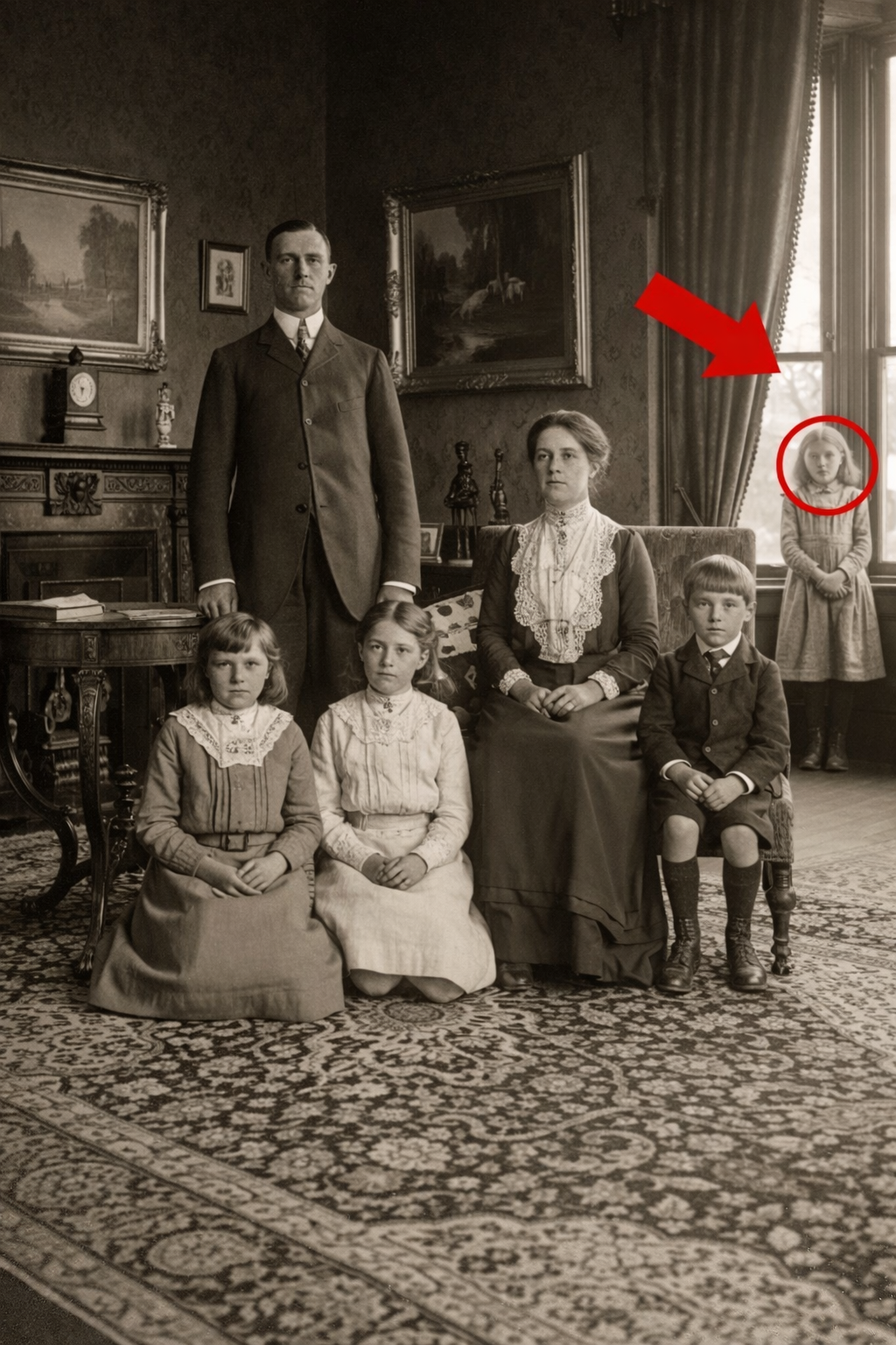 A 1910 Family Photo Seems Harmless — But Look at the Child Standing by the Window