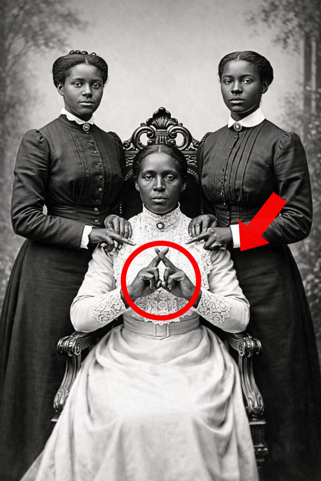 It was just a portrait of a mother and her daughters — but look more closely at their hands.