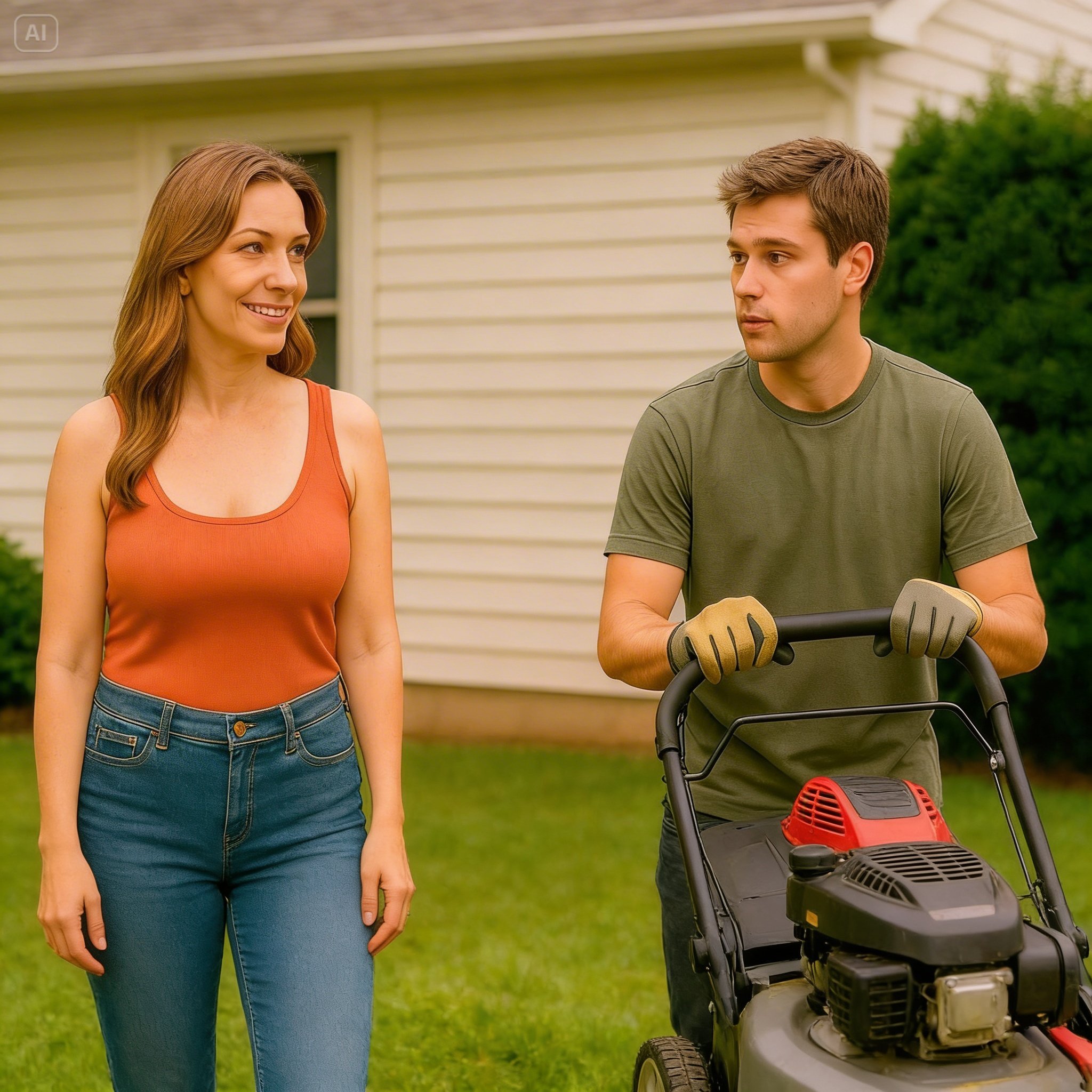 I Was Mowing Her Lawn… When She Said, “Careful… I Get Attached to Hard Workers”