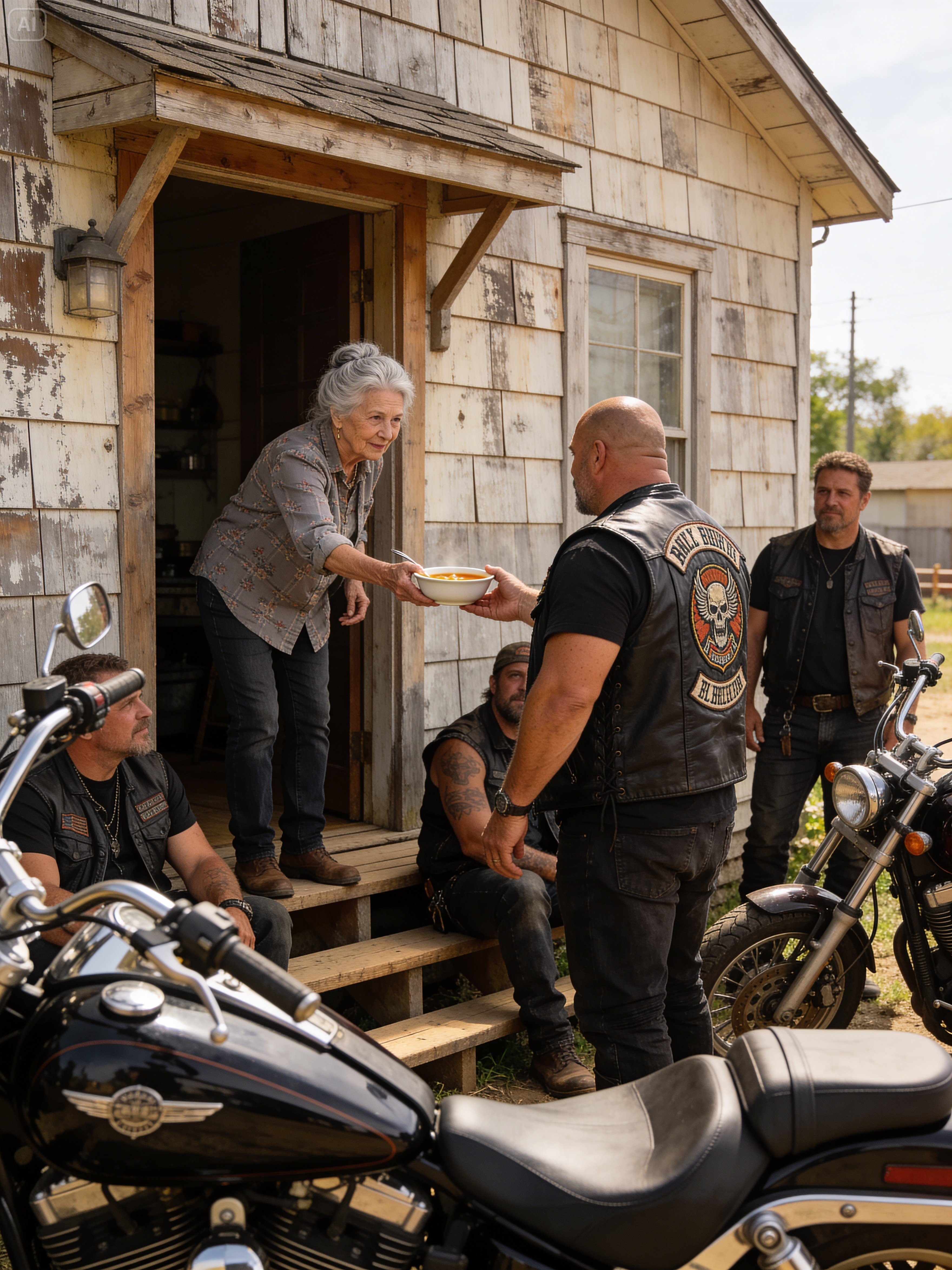 Elderly Widow Fed 30 Stranded Bikers — Next Morning 800 Hells Angels Rebuilt Her Entire House