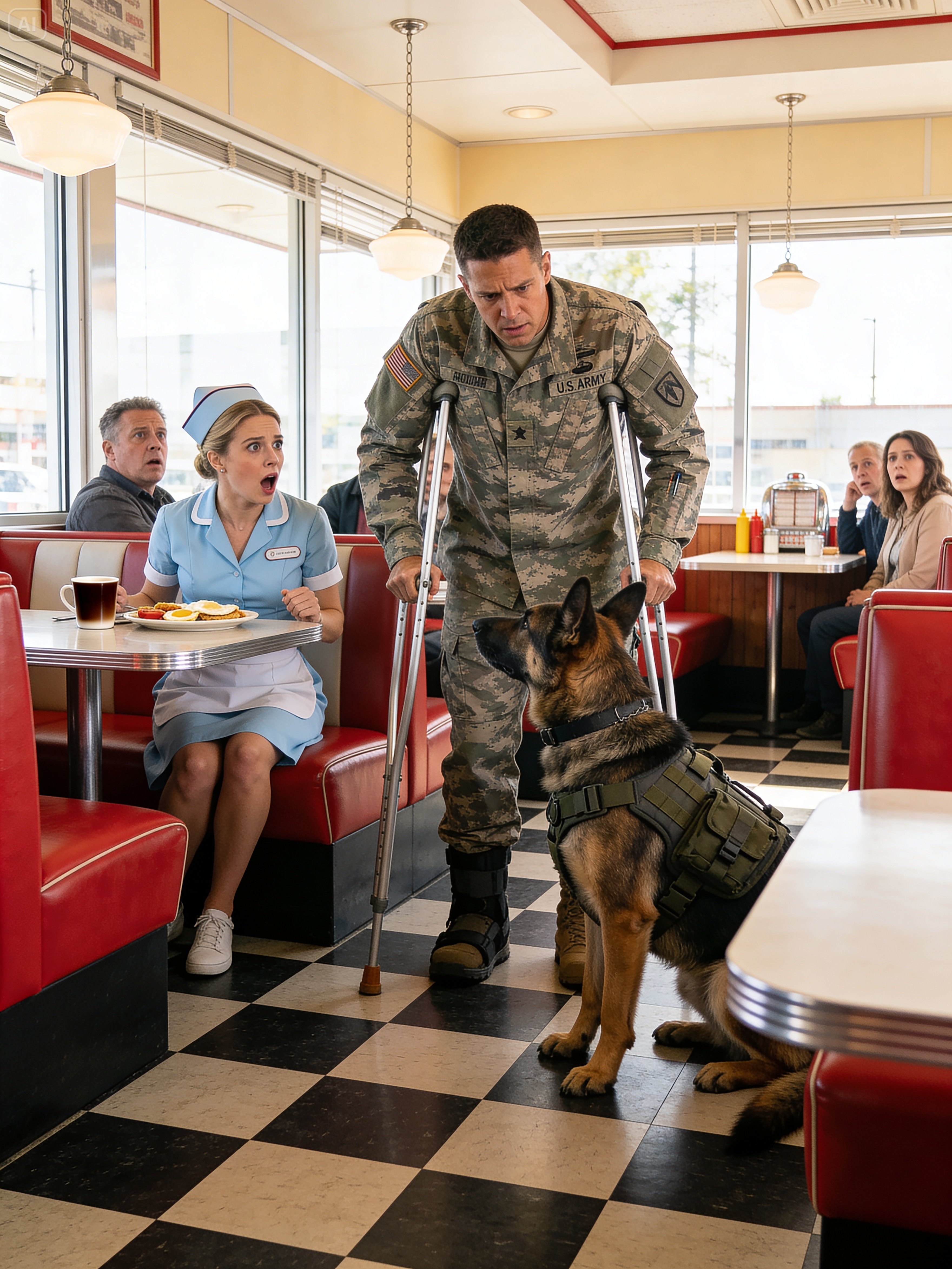 “Can I Sit Here?” Disabled Navy SEAL Asked a Waitress — Then His K9 Froze the Entire Diner