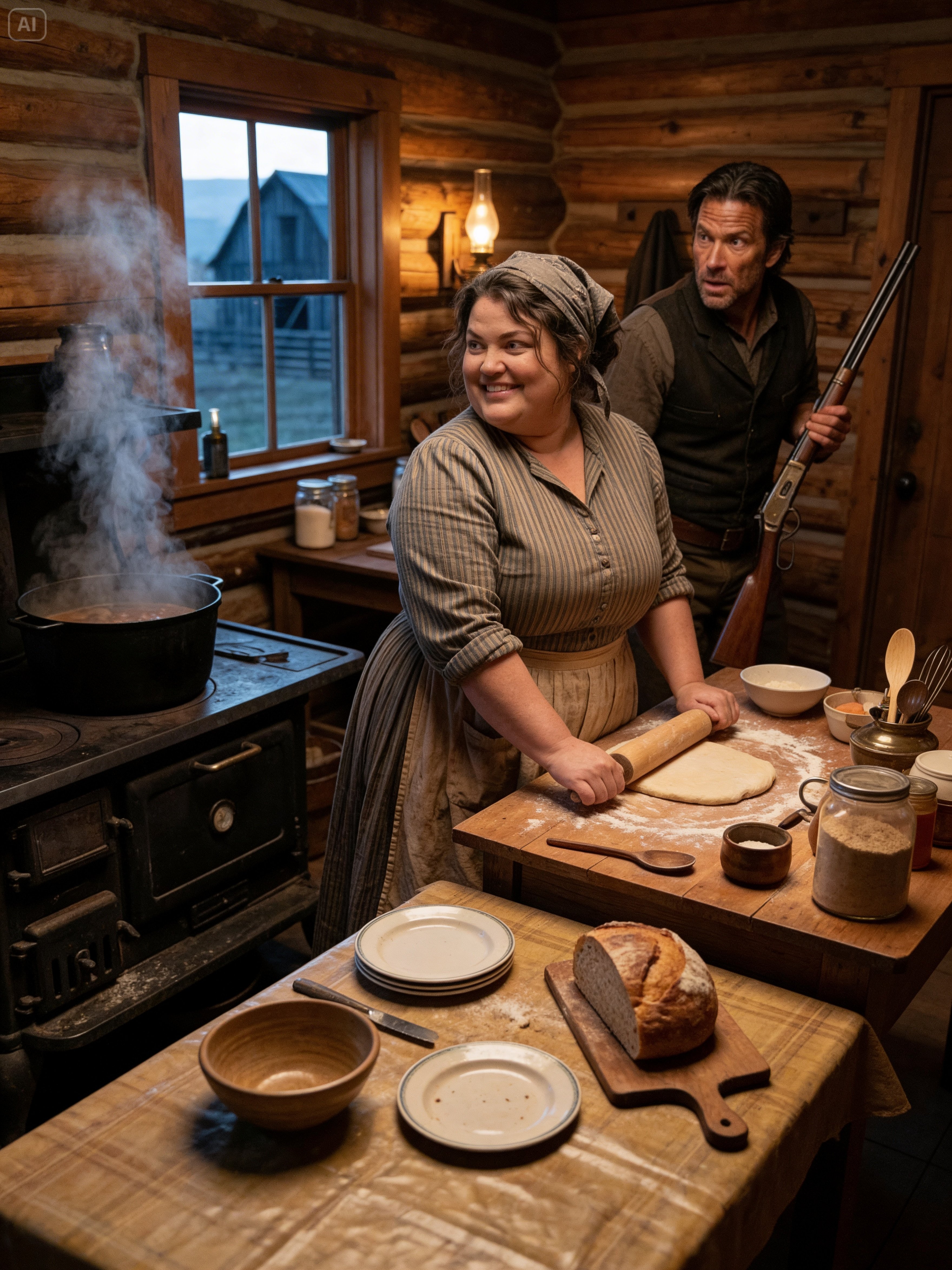 HE WALKED IN WITH A RIFLE. THE WOMAN AT HIS STOVE EXPOSED THE FRAUDSTER STEALING HIS MONTANA VALLEY