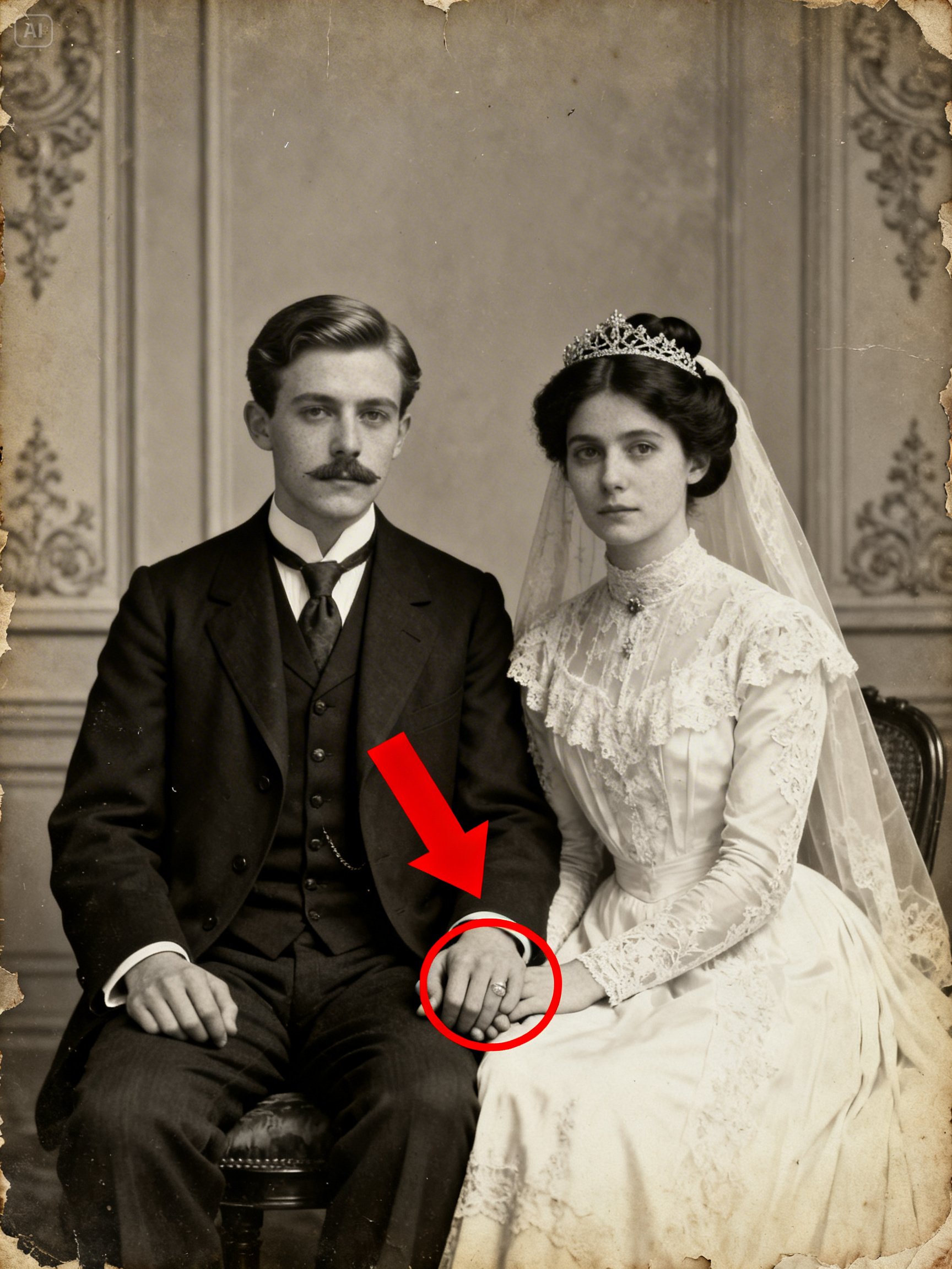This 1903 portrait looks normal — until you zoom in on the bride’s hand and discover a dark secret
