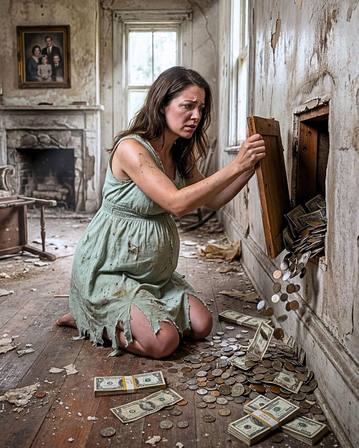 A pregnant widow bought a house for almost nothing… She found a hidden treasure in the adobe behind an old painting.