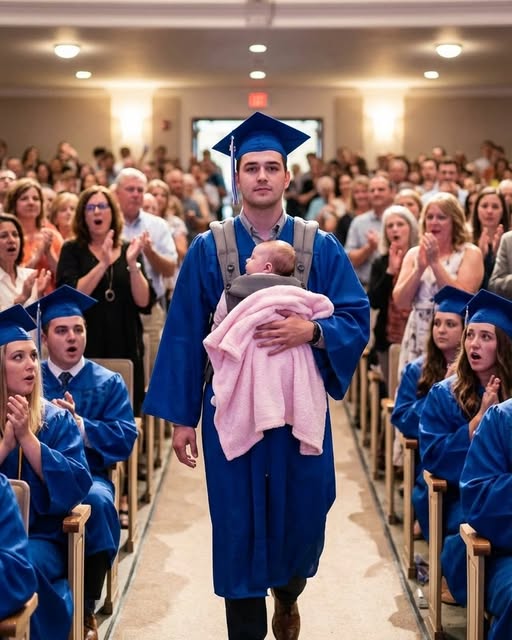 They laughed when my son stepped onto his high school graduation stage holding a newborn baby in his arms, and one woman even whispered, “just like his mother,” like my seventeen-year-old pregnancy was still a joke eighteen years later — but as I sat there in the third row with my heart breaking, my son took the microphone, looked straight at the crowd that had already judged him, and delivered one shattering speech about the single mom who raised him, the daughter he refused to abandon, and the kind of love that doesn’t run when life gets hard… and by the time he finished, the entire auditorium had changed…