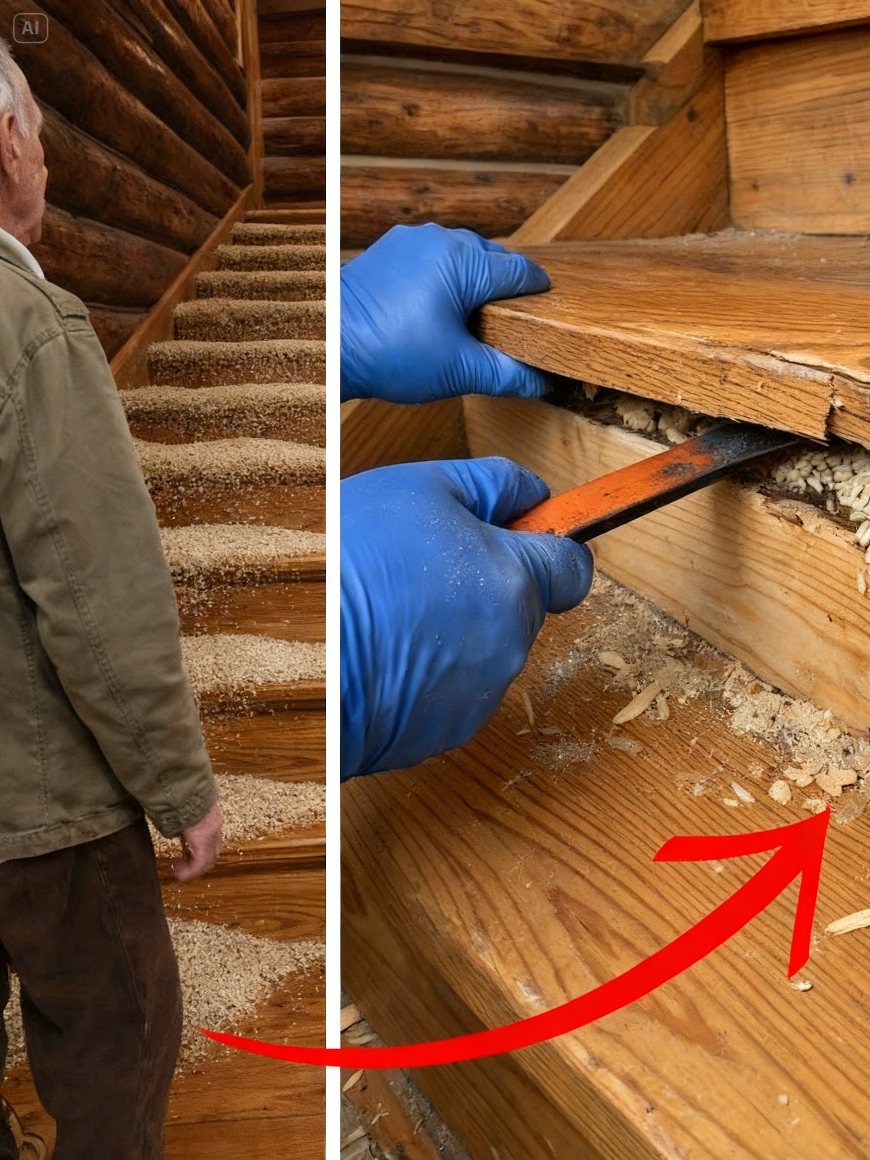 Man Found Cabin Stairs Covered in Termites, What Was Hidden Beneath Was Sickening!