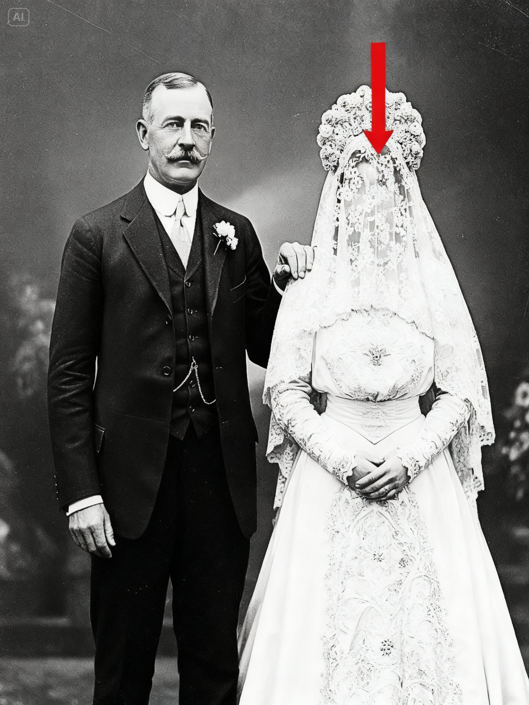 A 1912 Studio Photo Shows a Bride. When They Zoom in on Her Veil, They Discover a Shocking Truth
