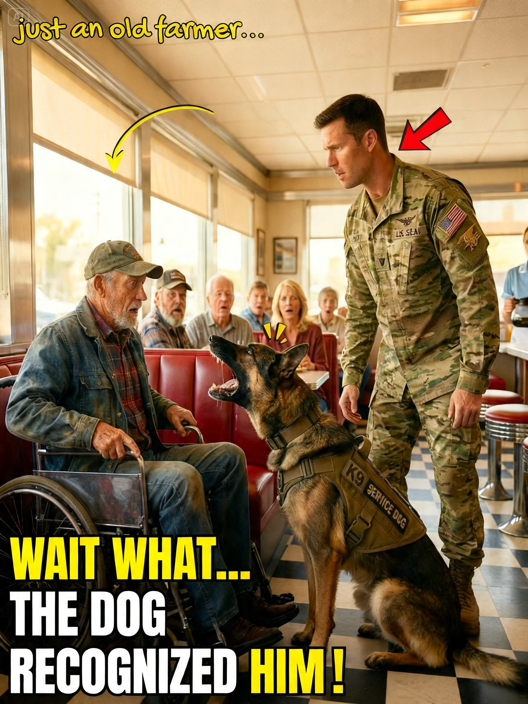 “Can I Sit Here?” Navy SEAL Asked a Disabled Old Veteran — Until the Military K9 Froze the Diner
