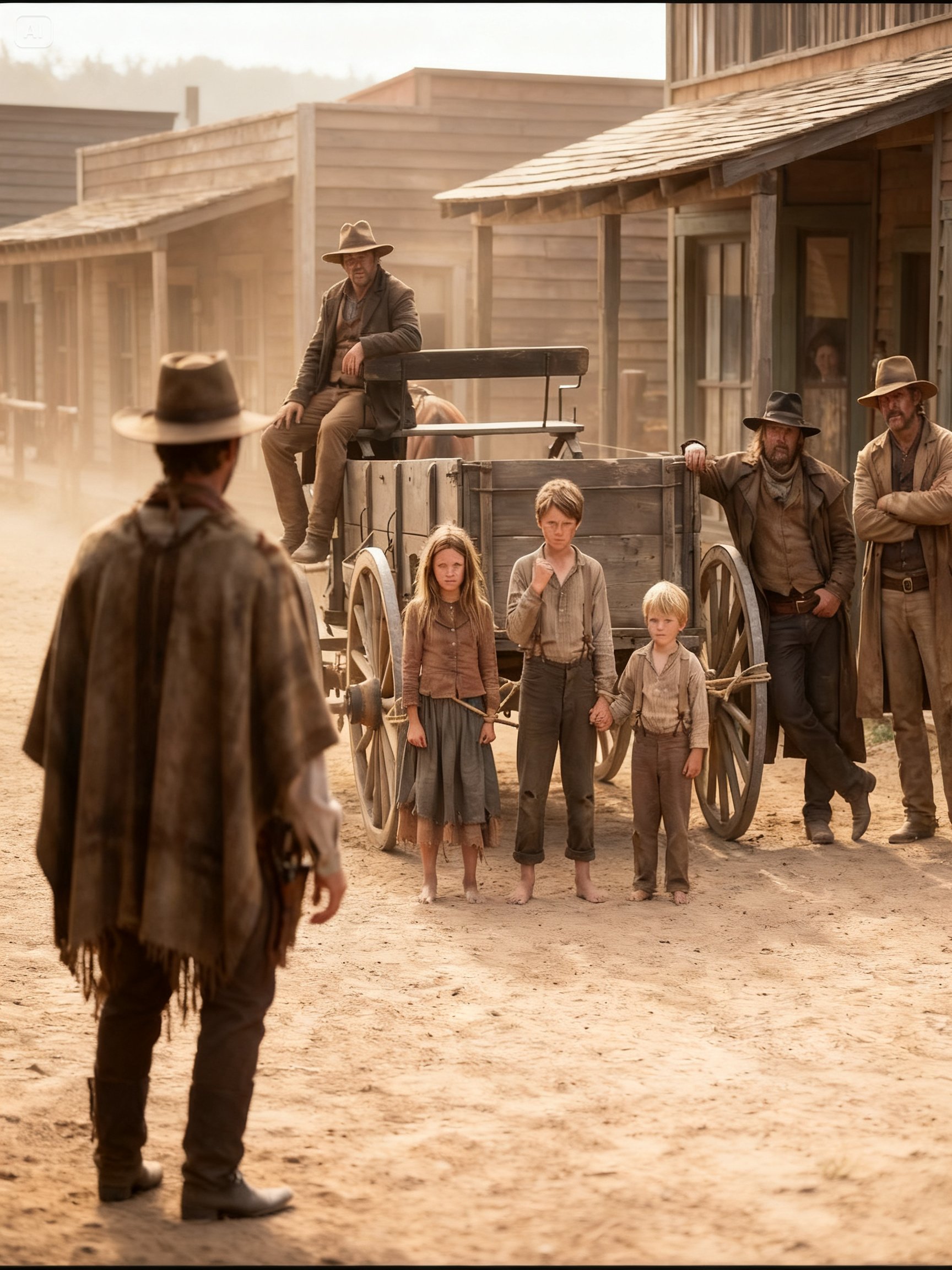 They Chained Three Orphans to a Wagon… The Nameless Gunslinger Made Them Regret It