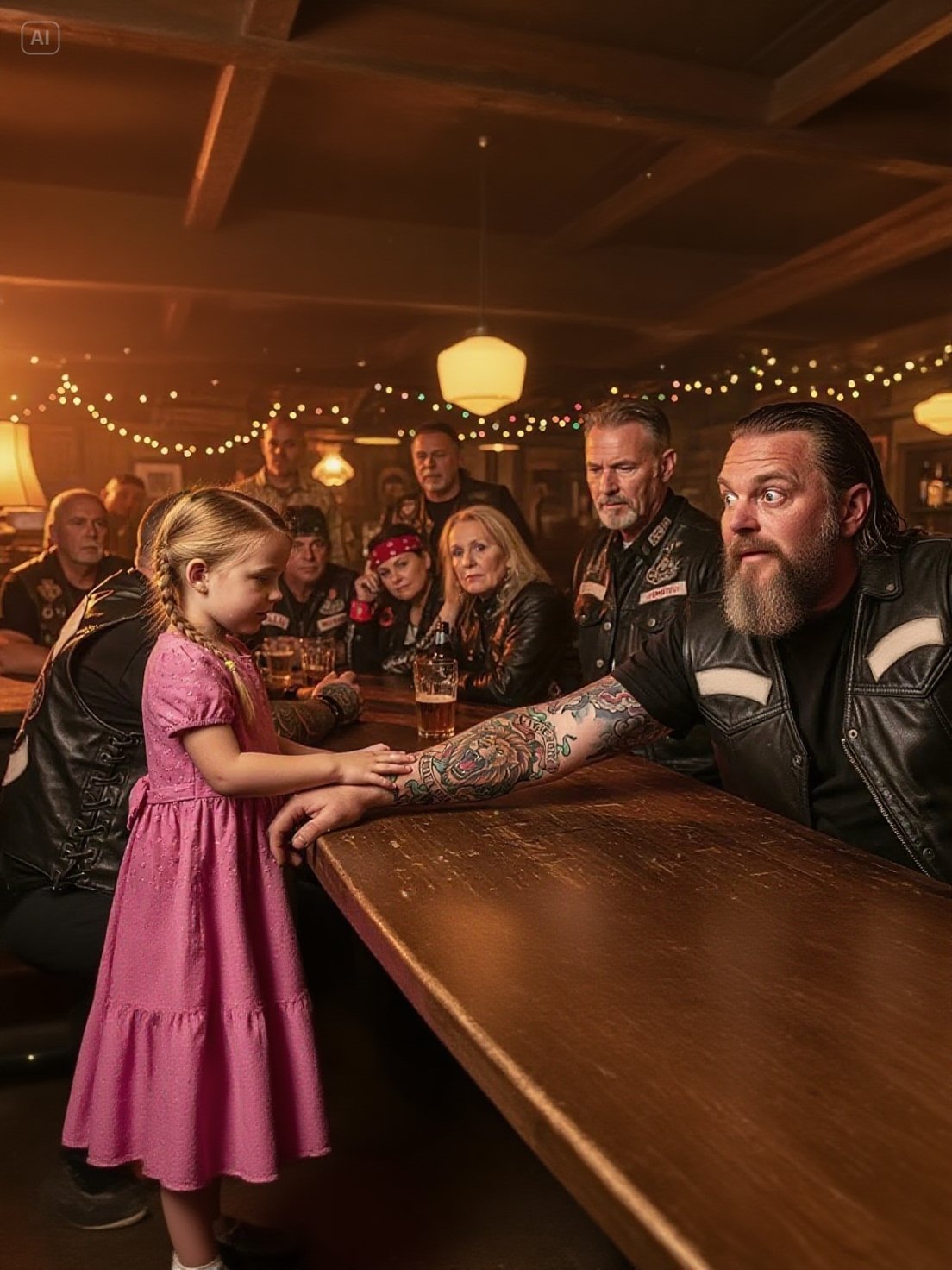 Little Girl Touched a Bikerโs Tattoo and Said โThatโs My Dadโ โ The Whole Bar Fell Silent