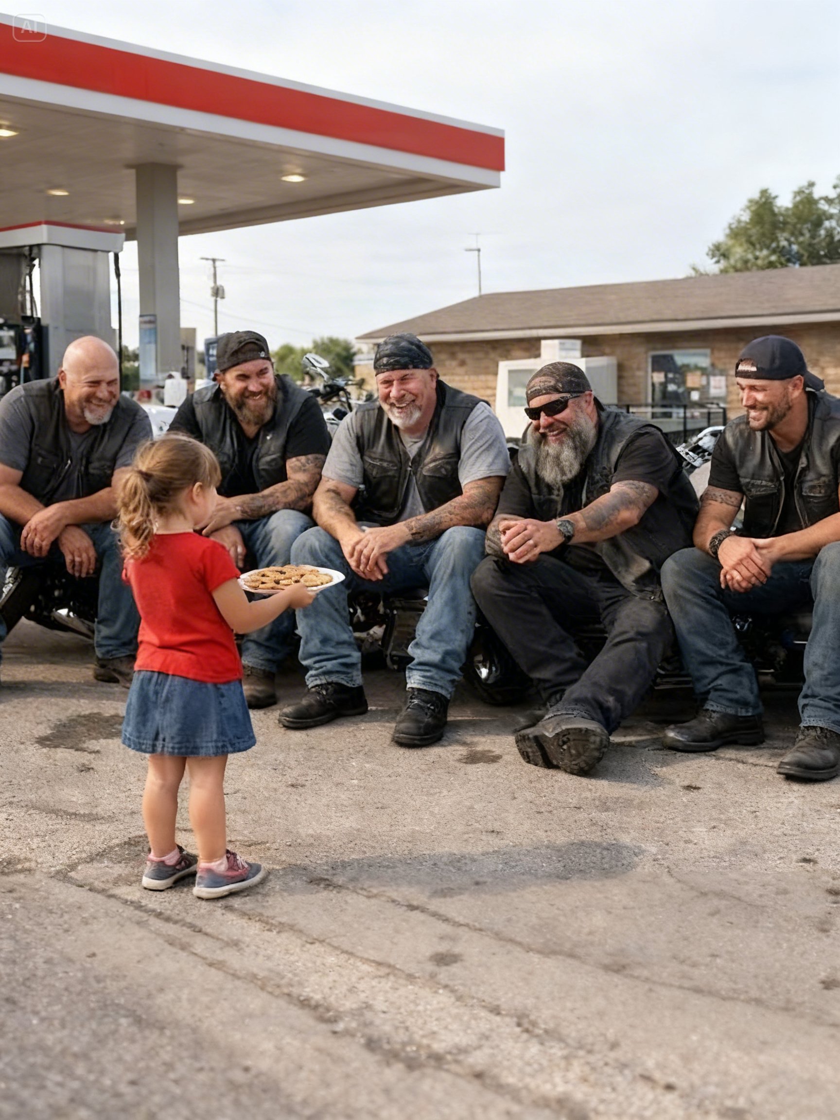 Little Girl Brought Cookies to Bikers Resting at a Gas Station — Their Reaction Was Priceless
