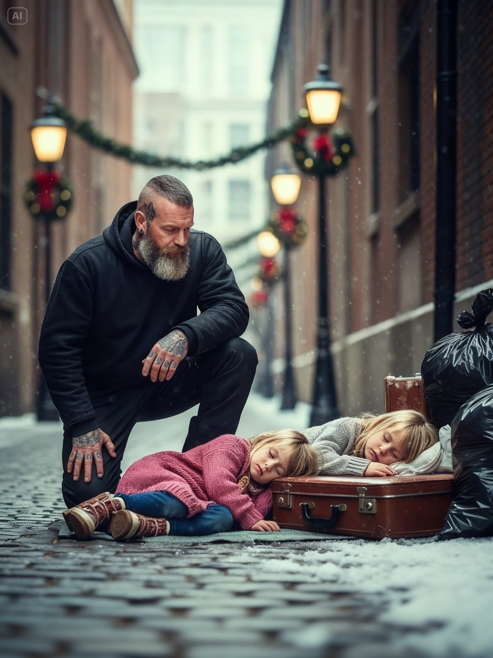 Hells Angel Found Little Twin Girls Sleeping On Trash On Christmas Eve — The Truth Left Him Stunned