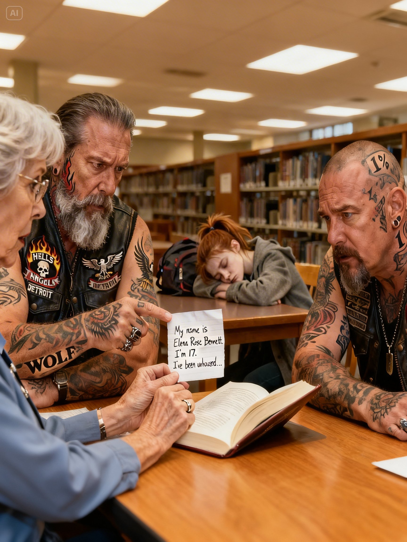 HOMELESS GIRL HID A MESSAGE IN A LIBRARY BOOK – HOURS LATER, 400 HELLS ANGELS CAME FOR HER GUARDIAN