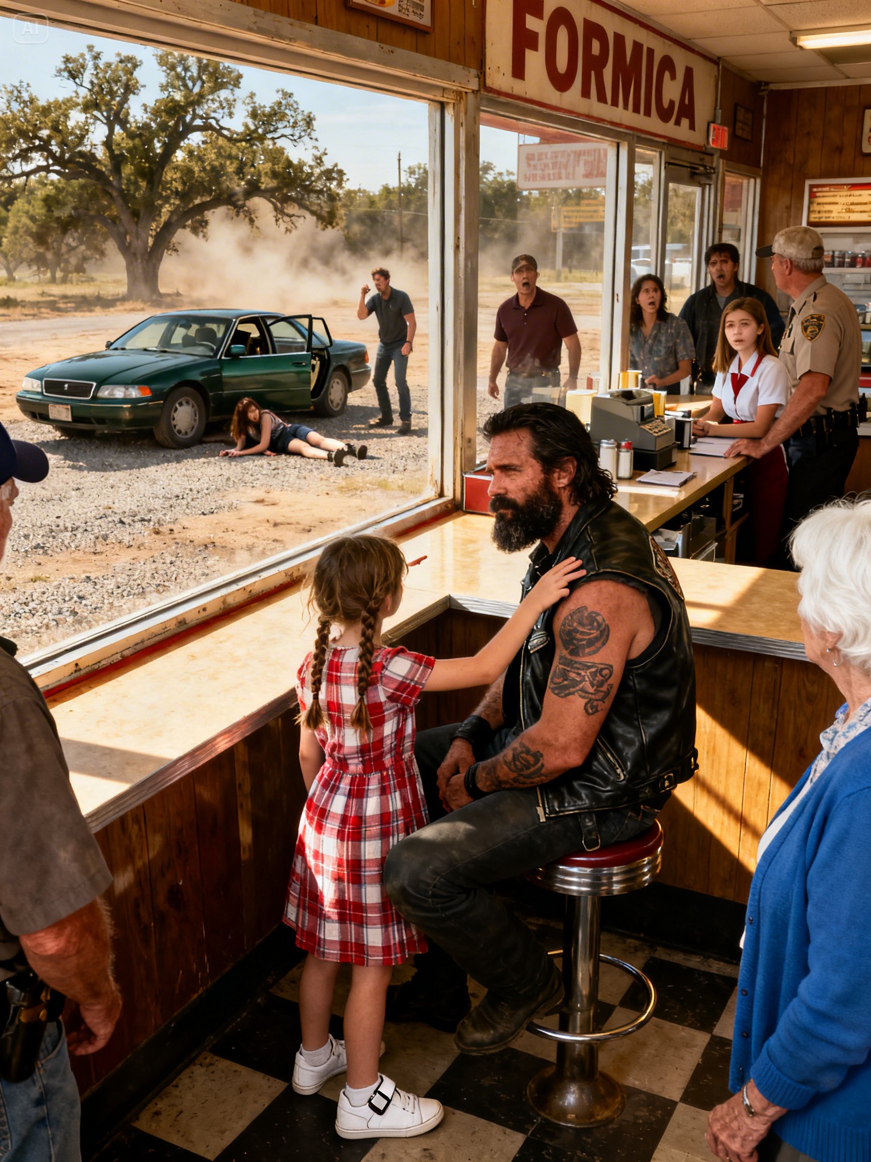 THEY KEPT STARING AT ME LIKE I WAS DANGEROUS – THEN A LITTLE GIRL POINTED BEHIND MY SHOULDER AND THE WHOLE DINER FROZE