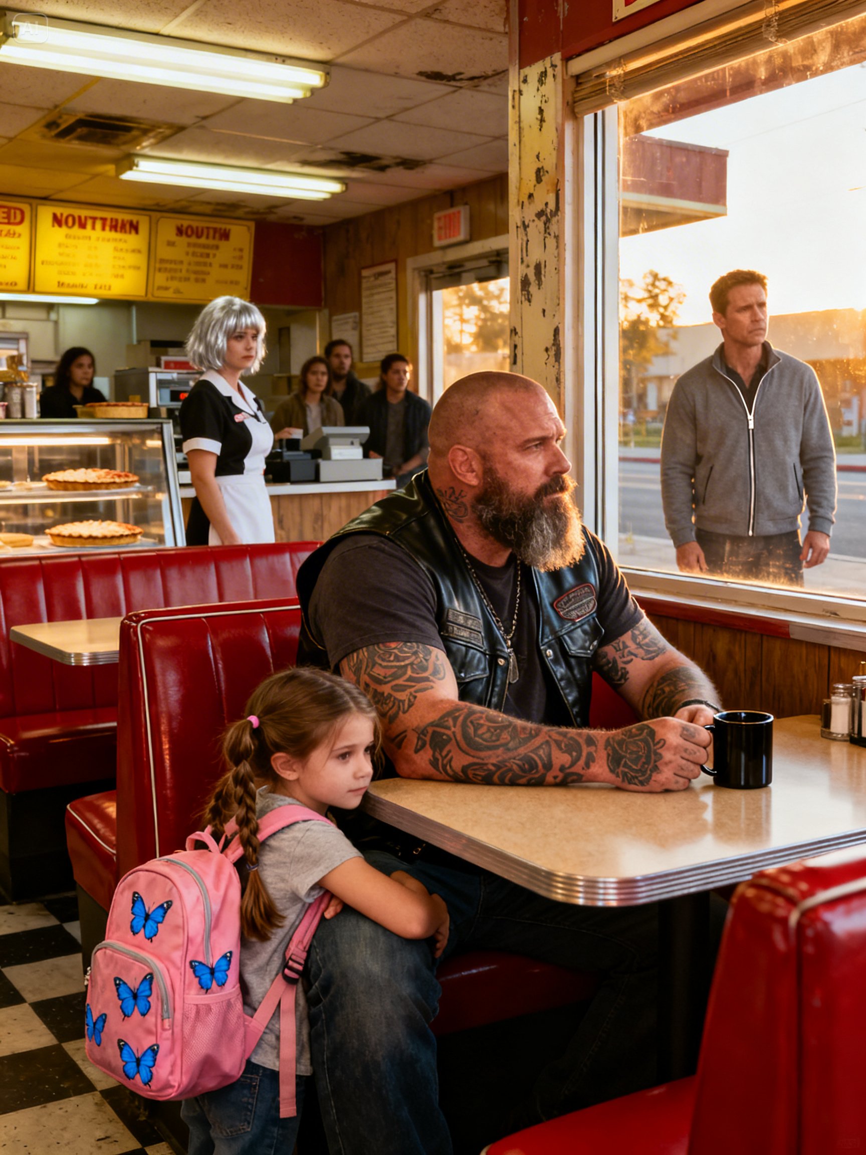 THE LITTLE GIRL CLUNG TO A TATTOOED BIKER – THEN HE SAW THE MAN WHO HAD FOLLOWED HER FOR SIX BLOCKS