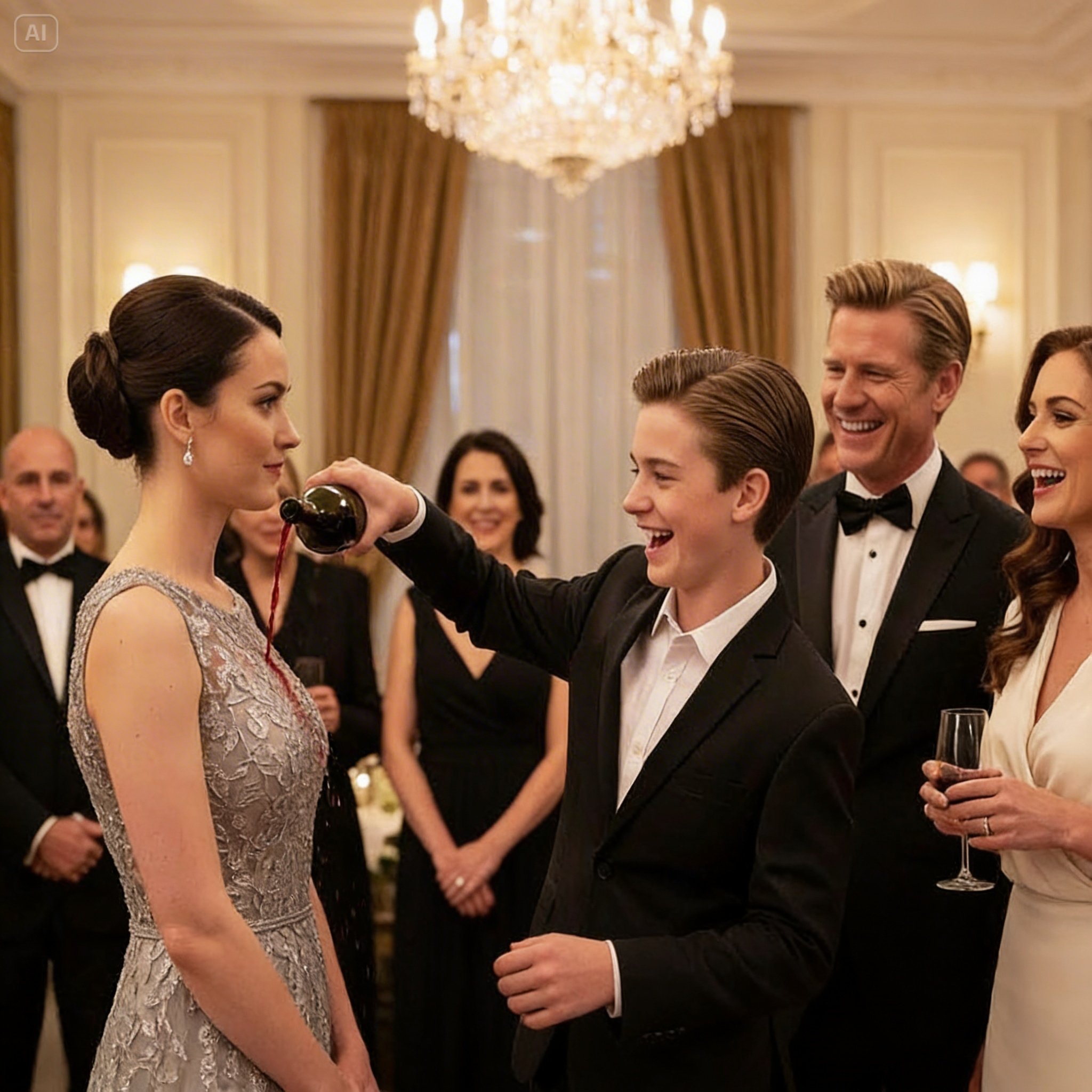 THEY LAUGHED WHEN THEIR SON SPLASHED RED WINE ON A BILLIONAIRE CEO AT THE GALA — UNTIL SHE STOOD UP, TOOK THE MICROPHONE, AND DESTROYED THEIR $540 MILLION CONTRACT IN FRONT OF THE ENTIRE ROOM