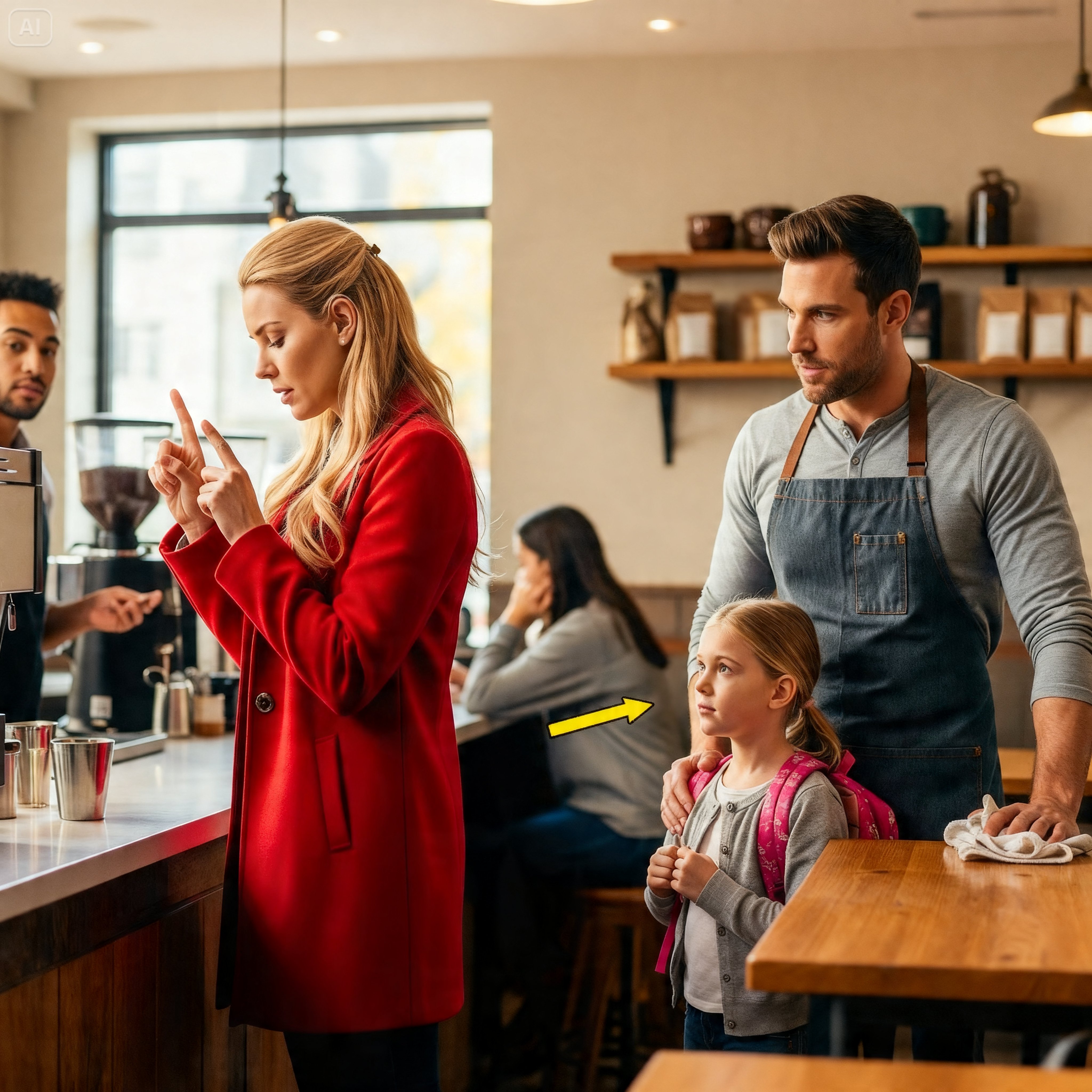SHE WAS HUMILIATED TRYING TO ORDER COFFEE IN SILENCE — UNTIL A SINGLE DAD SIGNED ONE GENTLE MESSAGE THAT STOPPED THE ROOM COLD AND BROUGHT BACK HER SMILE