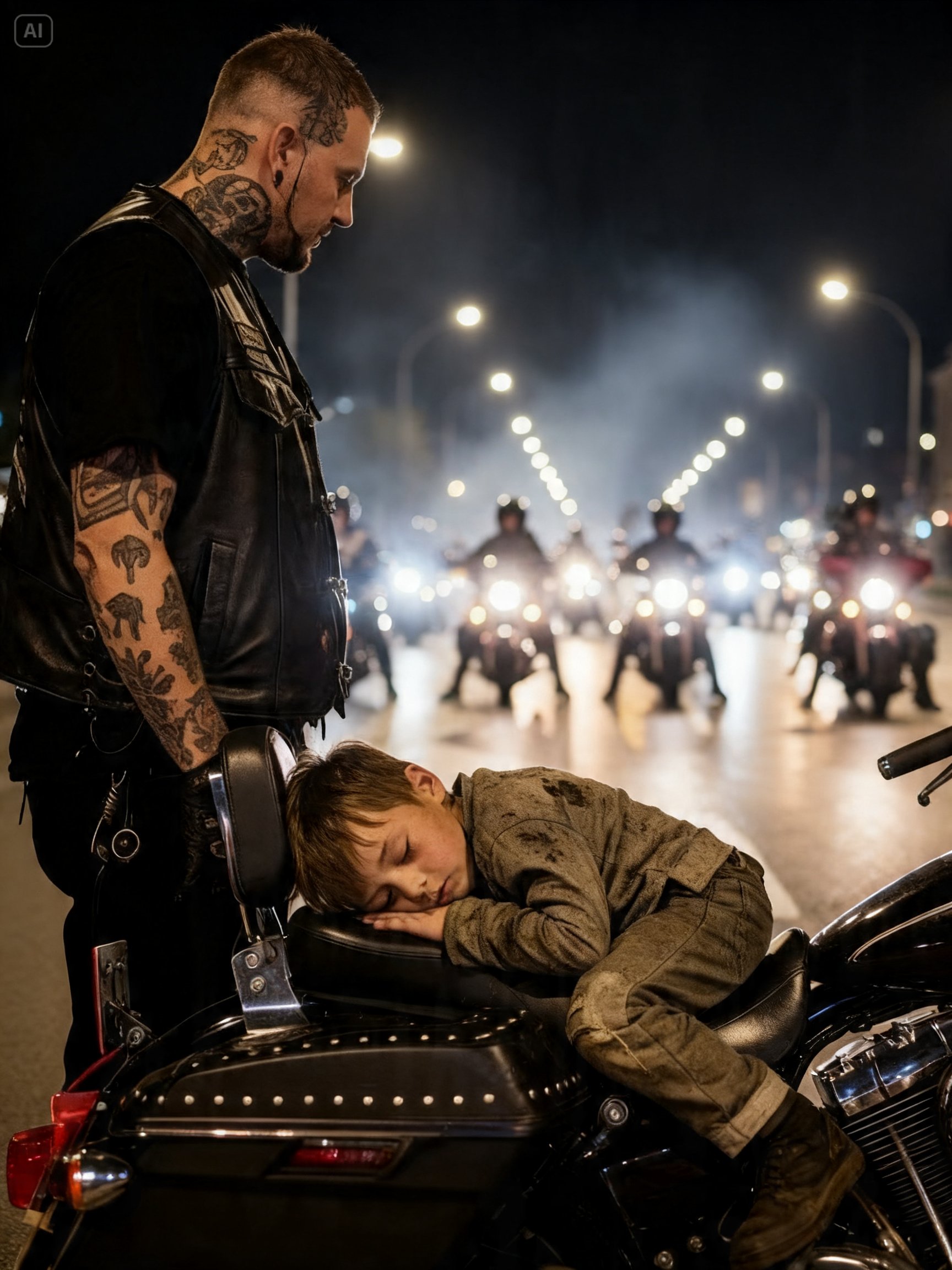 A 7-YEAR-OLD RAN FROM A HOUSE OF HORROR AND FELL ASLEEP ON A HARLEY – THEN 47 HELLS ANGELS ARRIVED IN TEARS