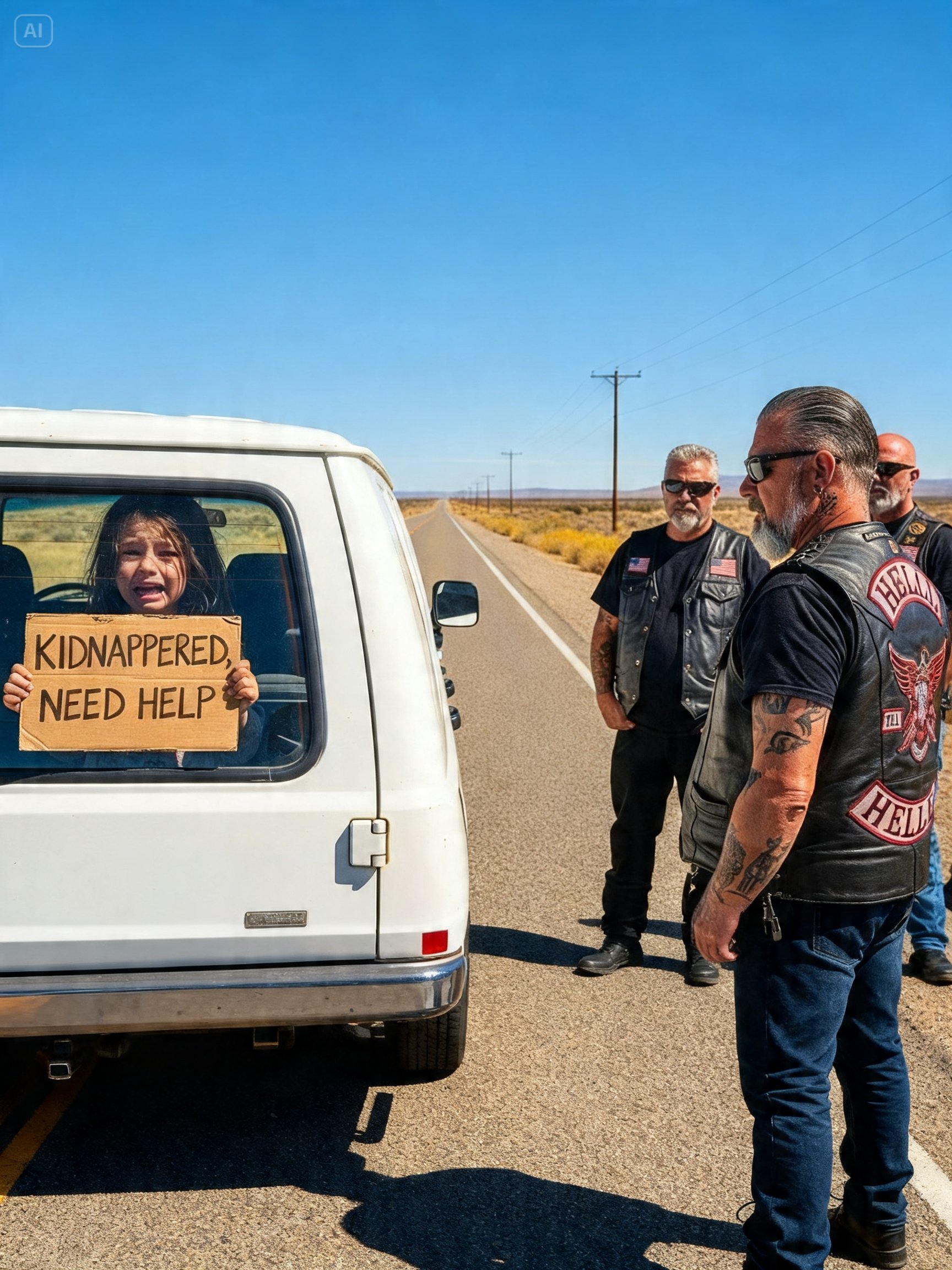 AN 8-YEAR-OLD PRESSED A “KIDNAPPED” NOTE TO THE GLASS – WHAT THE BIKERS DID NEXT SHOCKED EVERYONE