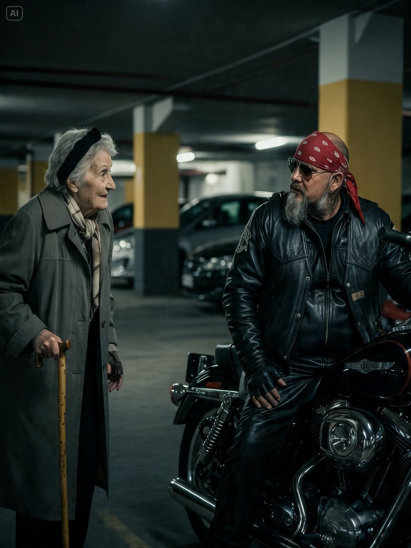 A LIMPING 79-YEAR-OLD ASKED THE HELLS ANGELS TO WALK HER TO HER CAR – THEN THE MEN HUNTING HER FROZE