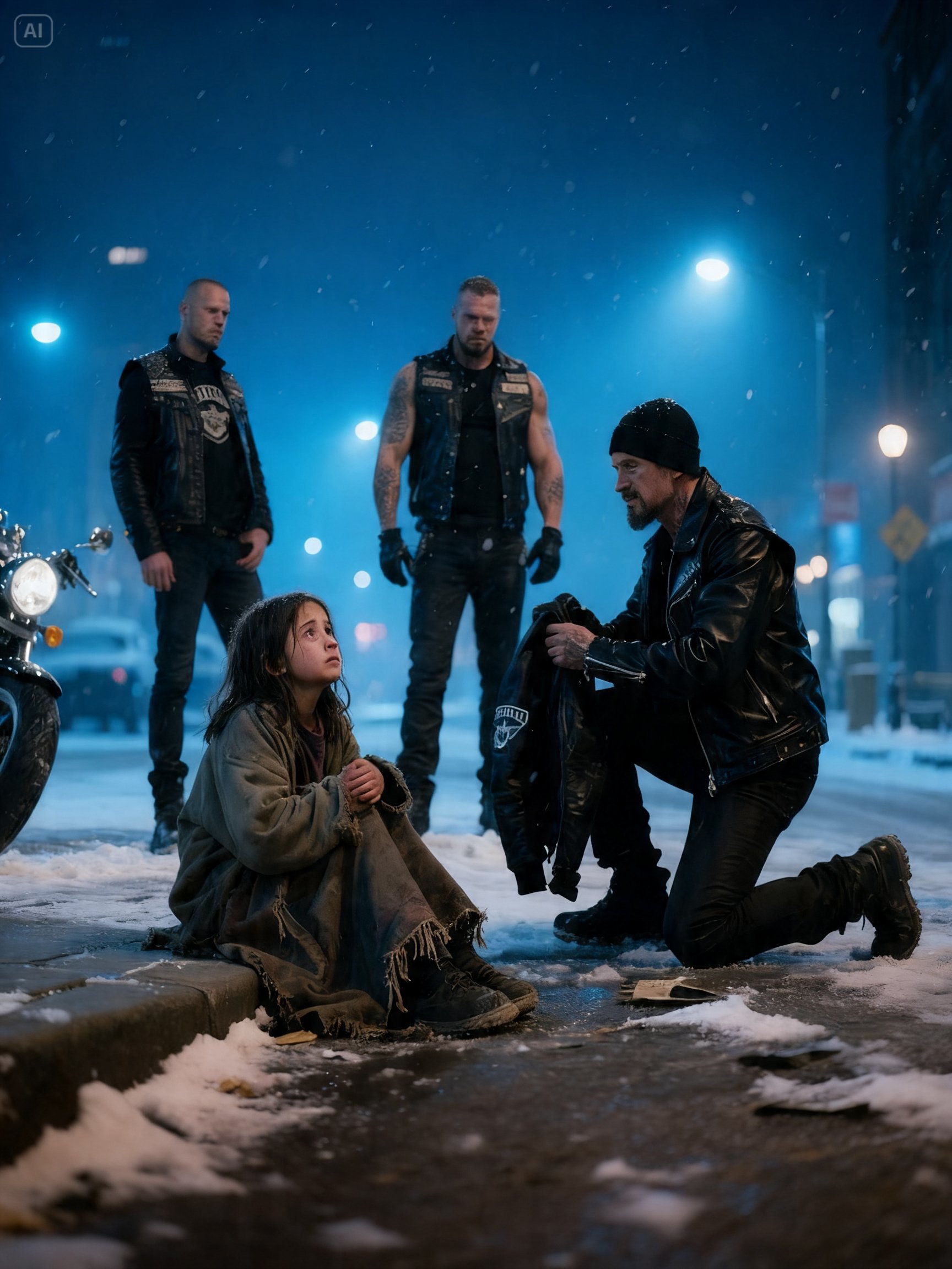 3 HELLS ANGELS FOUND A HOMELESS GIRL FREEZING – WHAT THEY PROMISED HER SHOCKED EVERYONE