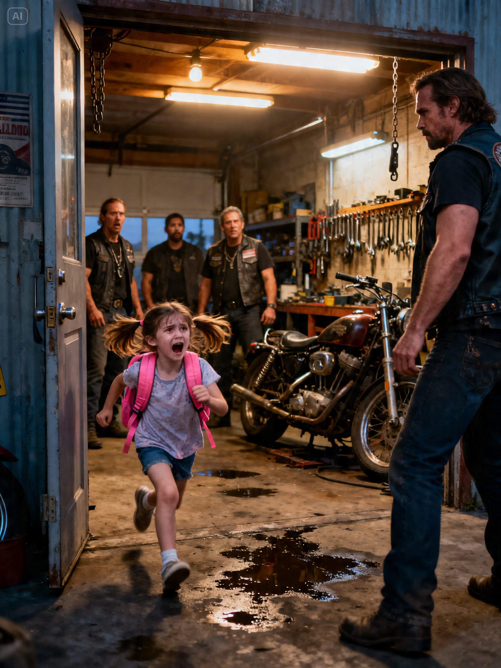 SHE RAN TO HER BIKER DAD’S GARAGE AFTER A MAN TRIED TO TAKE HER – HIS RESPONSE DESTROYED A MONSTER
